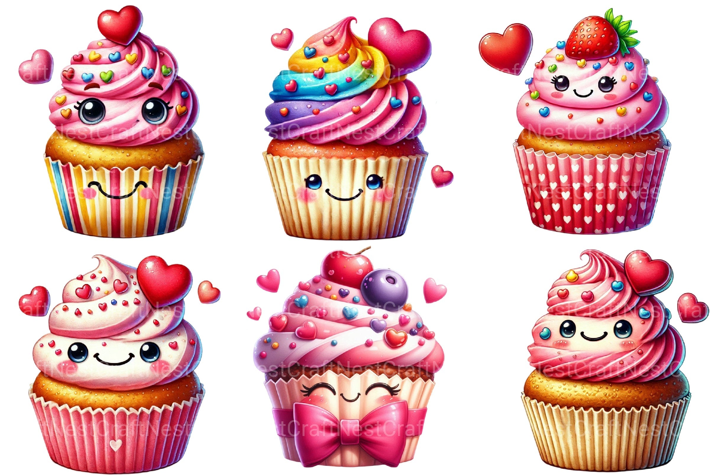 Valentine's Day Cupcakes Clipart Bundle 2