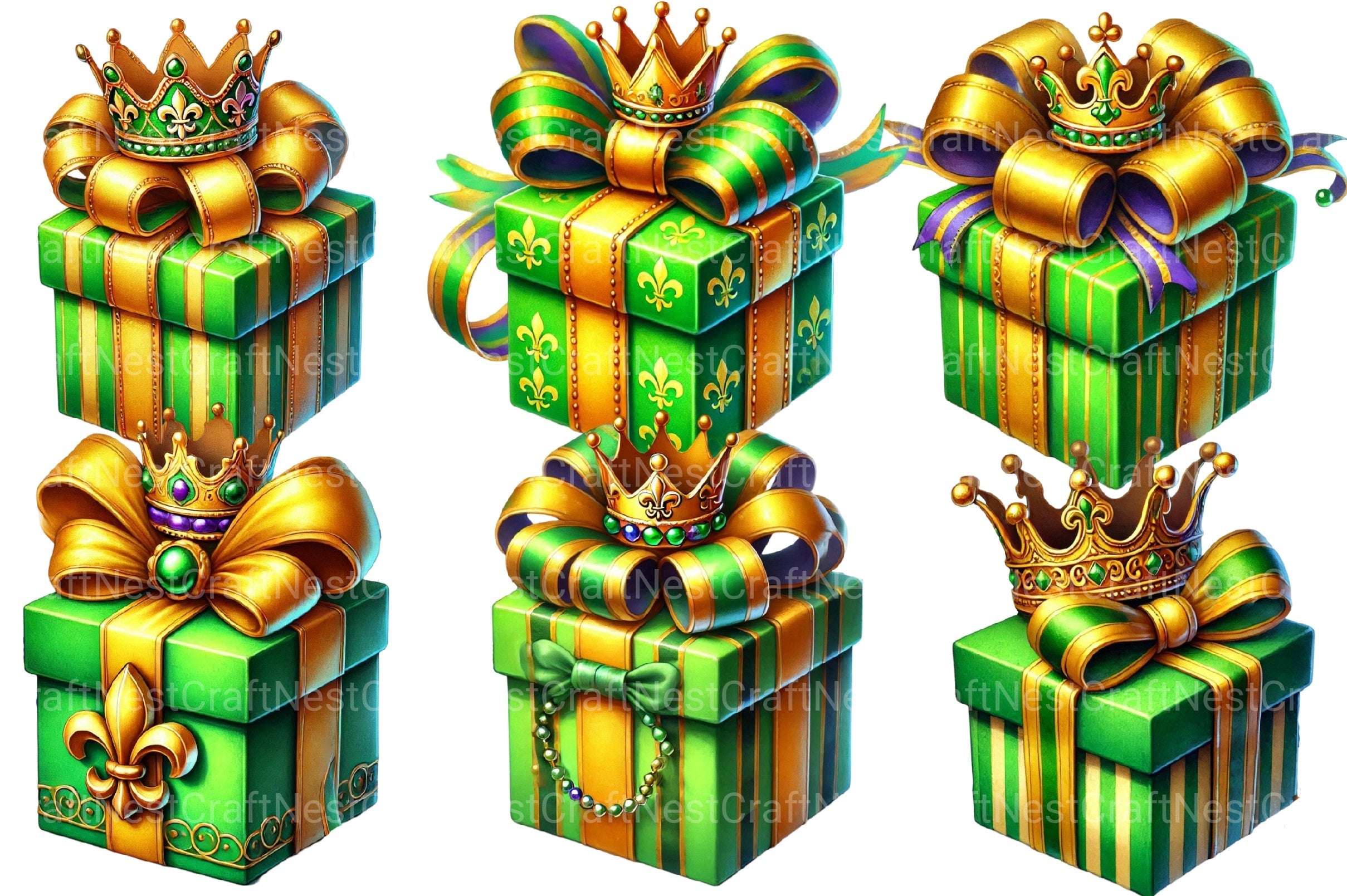 Mardi Gras Green Gift Box Clipart Bundle