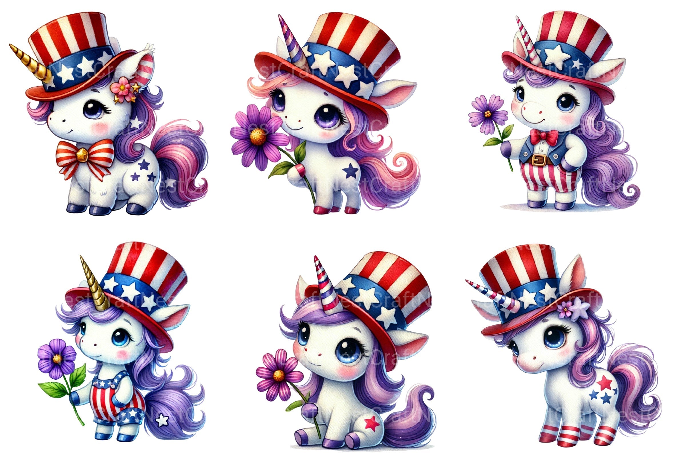 4th Of July Unicorn Clipart Bundle 2