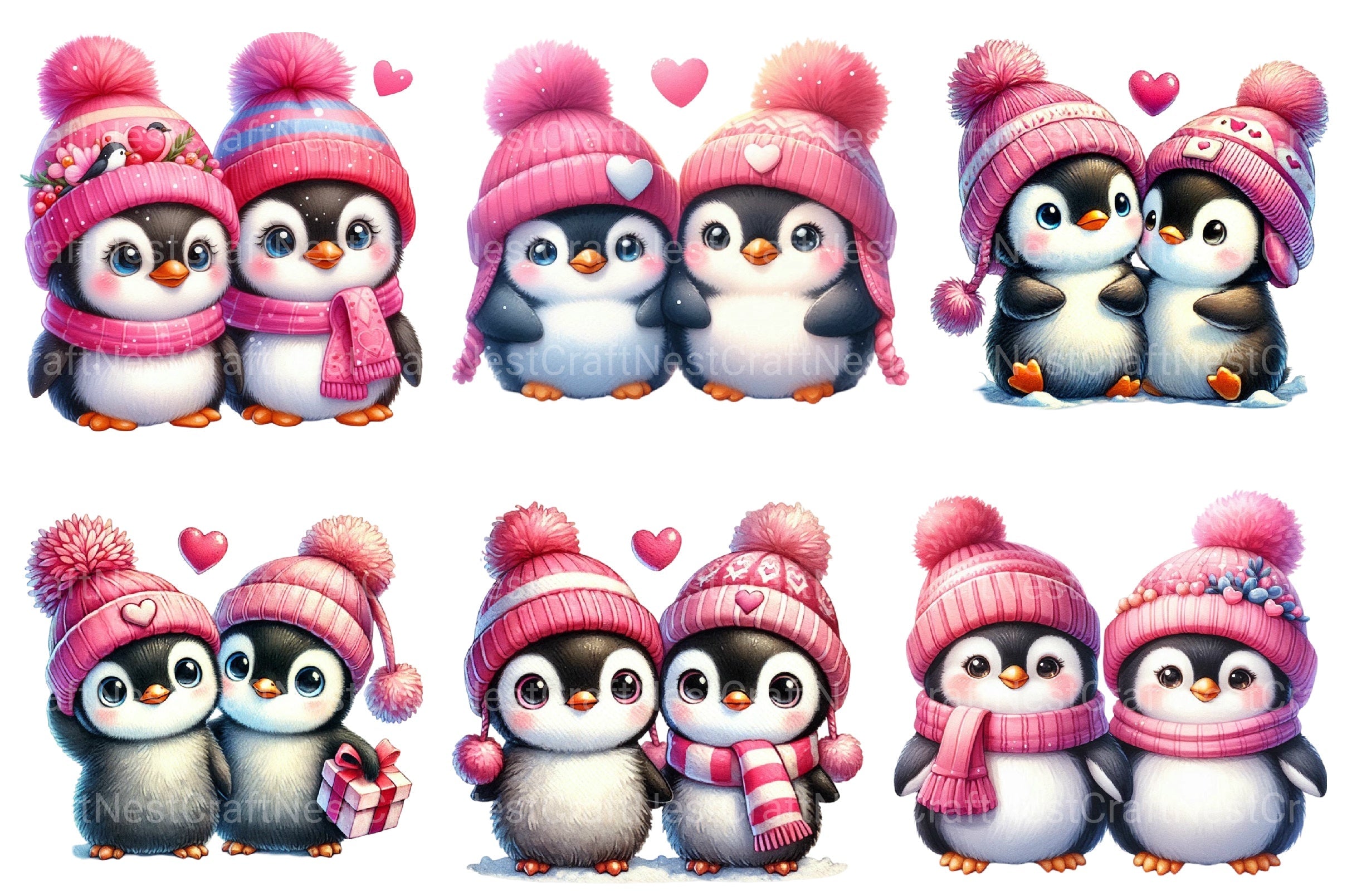 Valentine's Penguin Clipart Bundle
