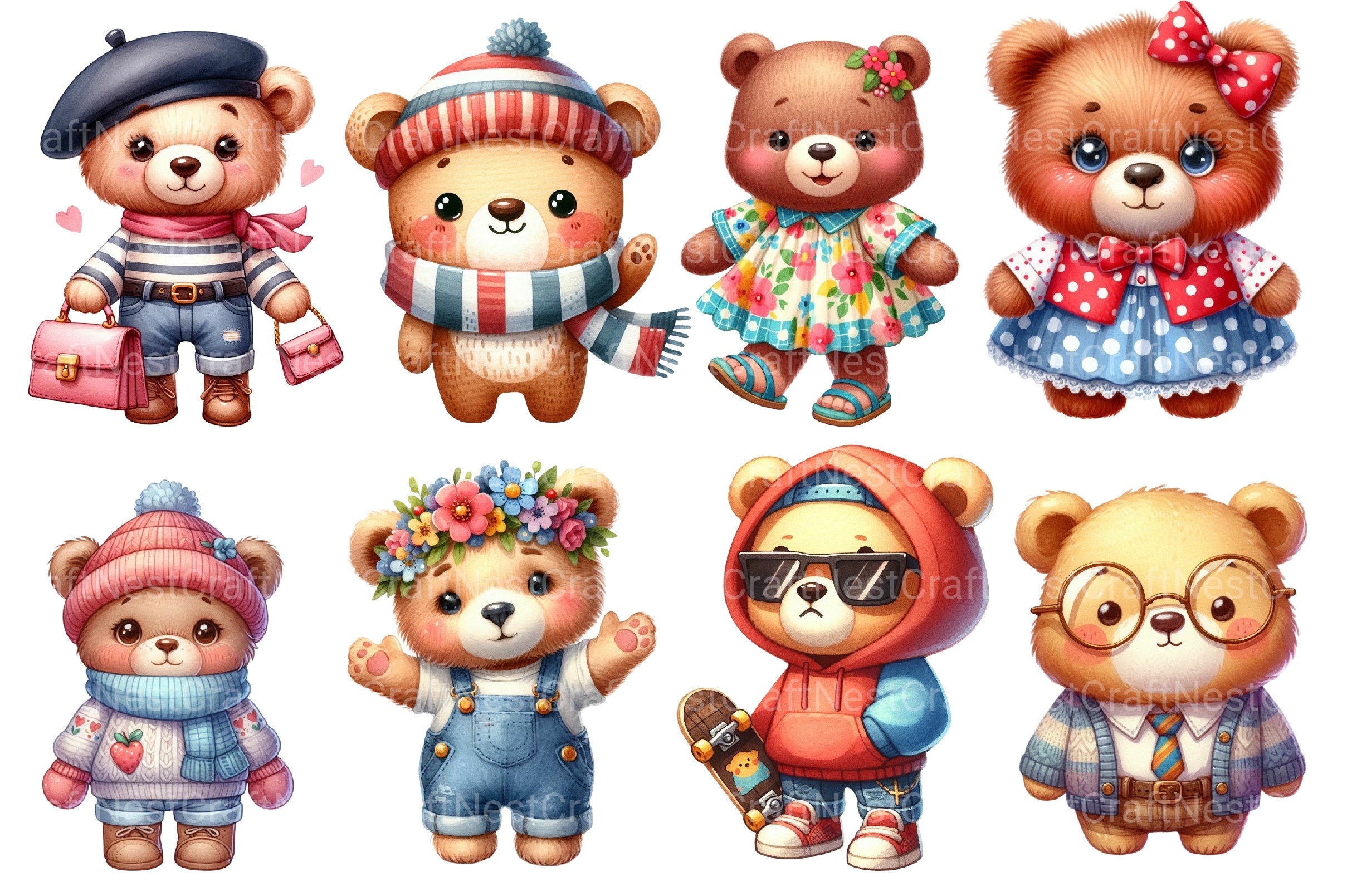 Cute Bear Fashion Clipart Bundle