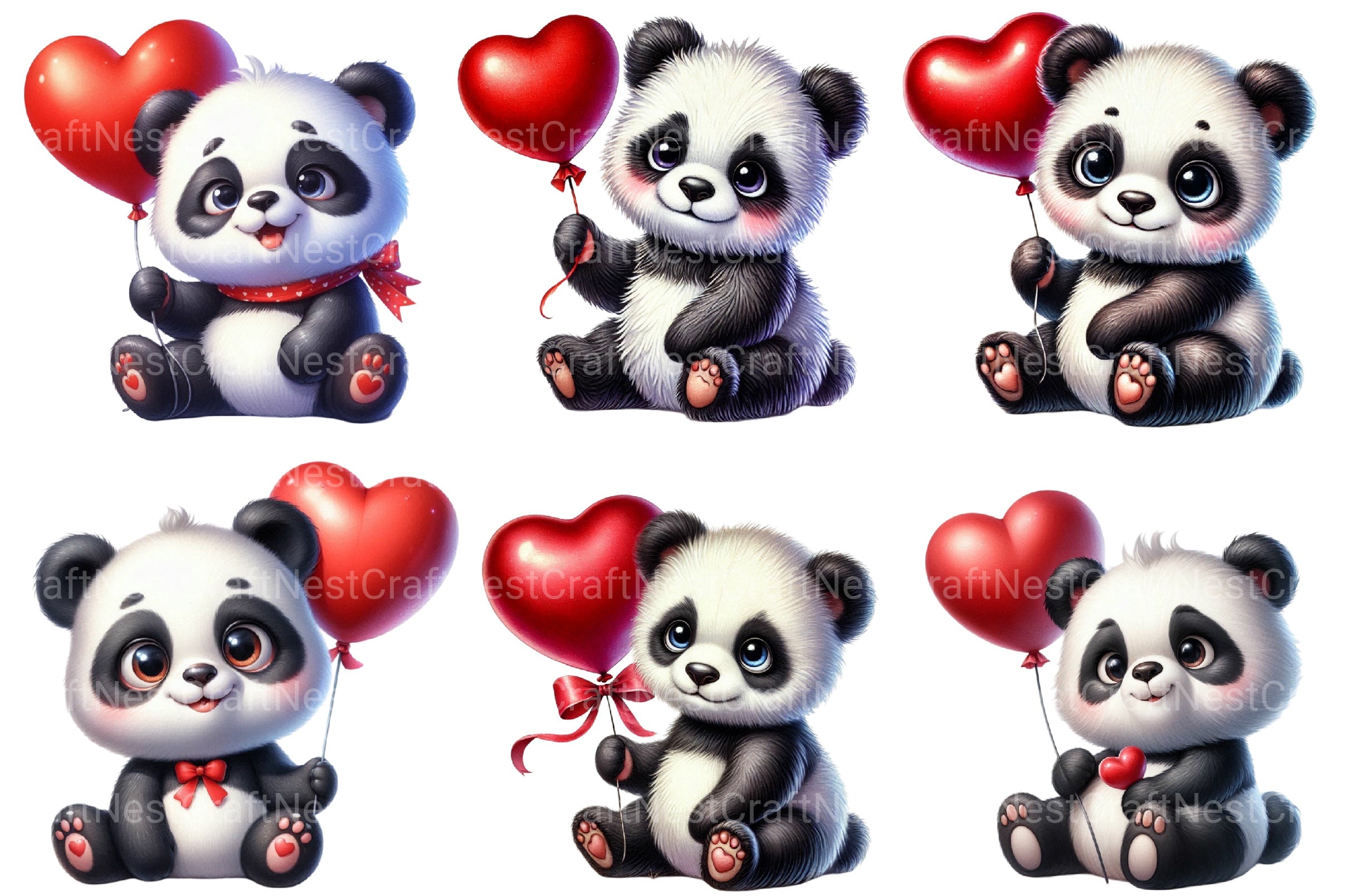 Valentine's Cute Panda Clipart Bundle