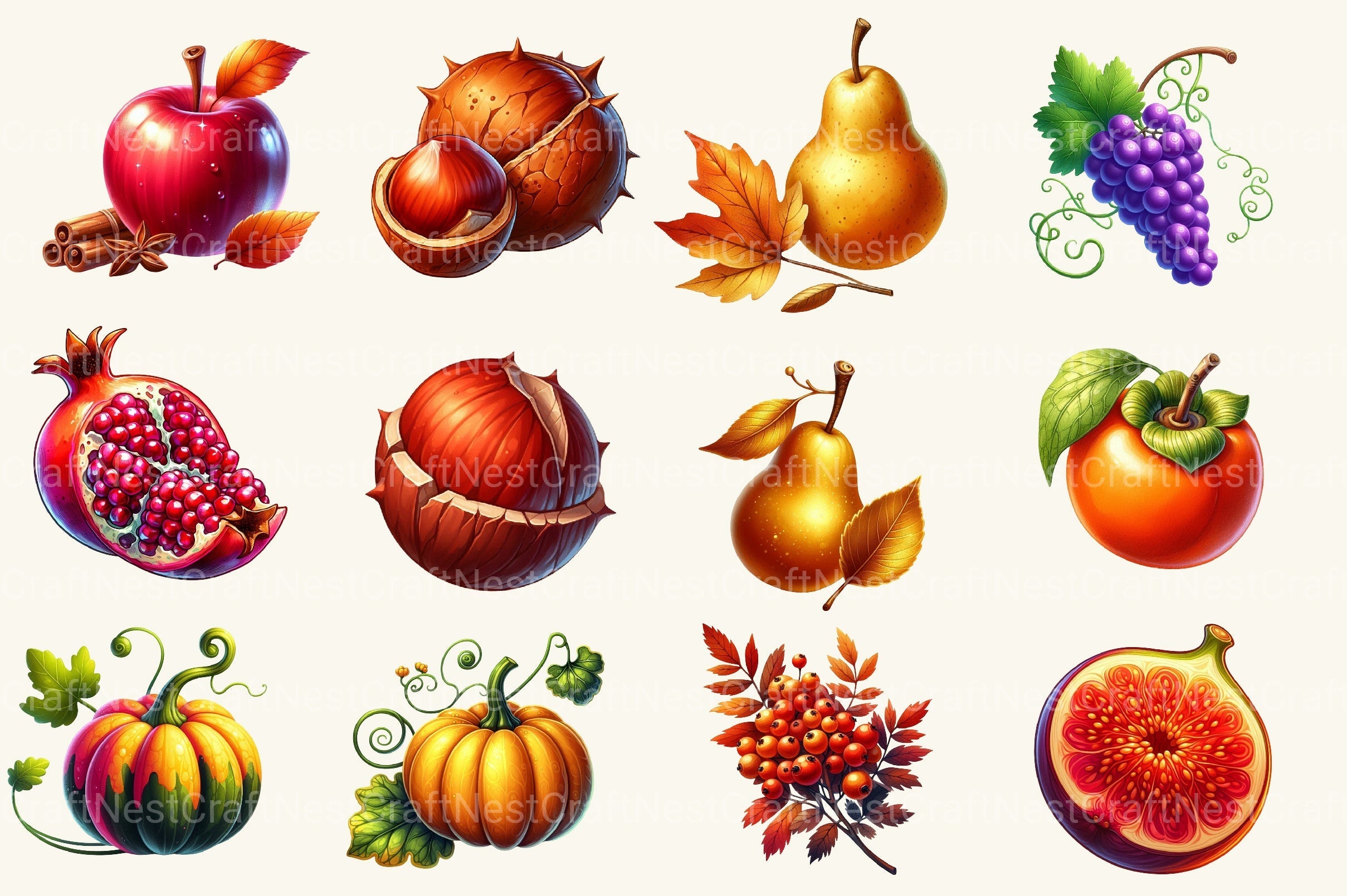 Autumn Fruits Clipart Bundle 3