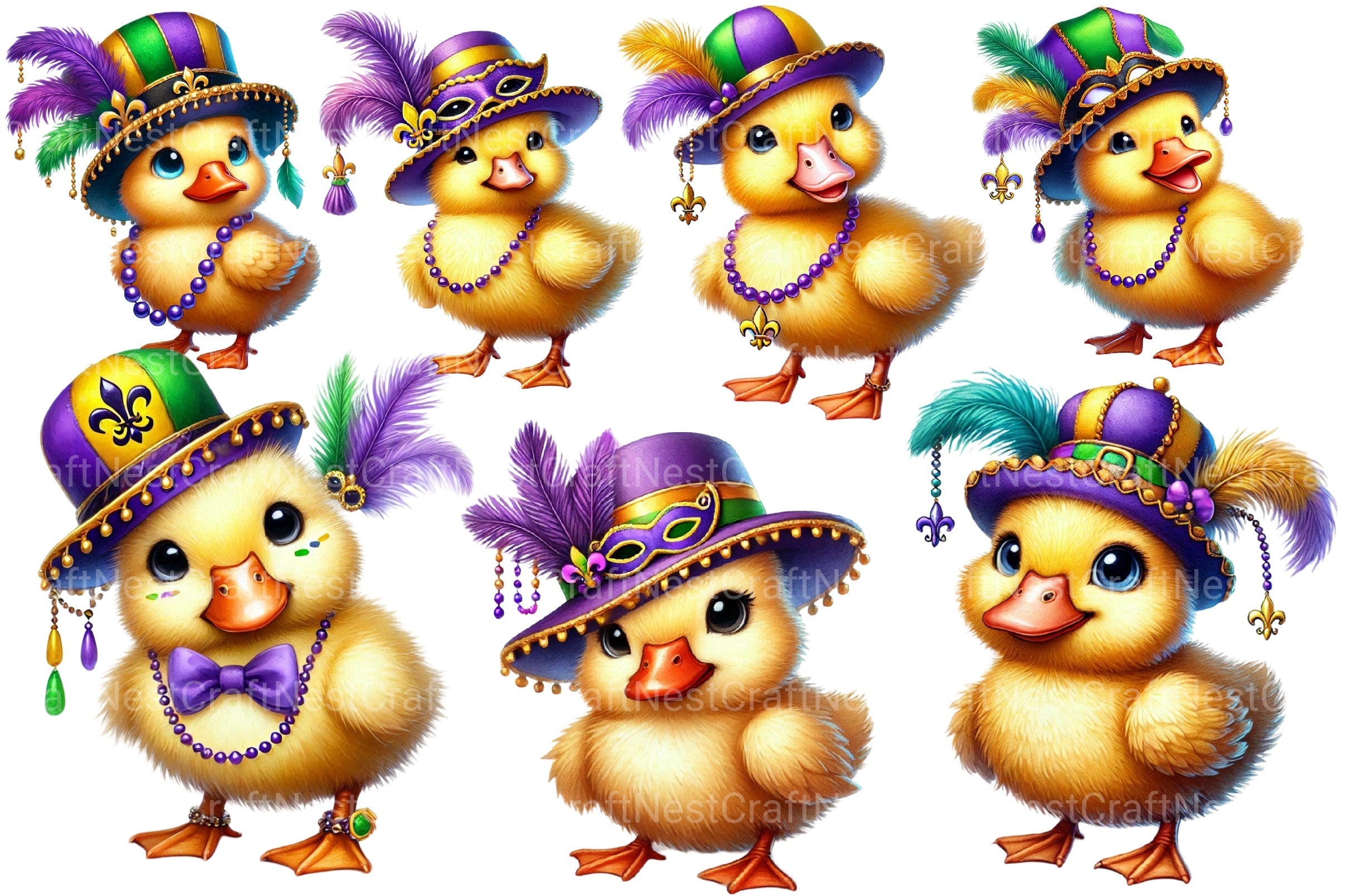 Mardi Gras Cute Duck Clipart Bundle