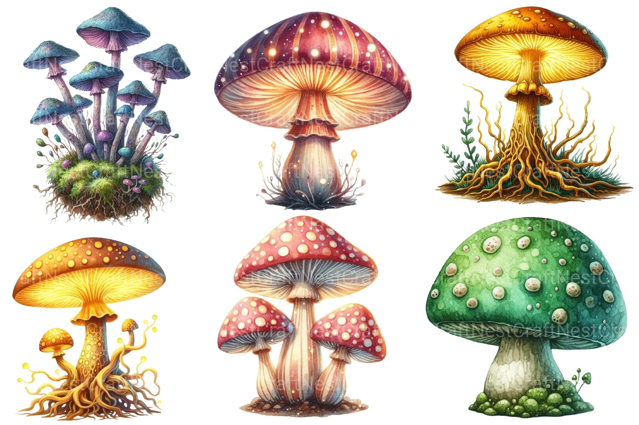 Vintage Magic Mushrooms Clipart Bundle