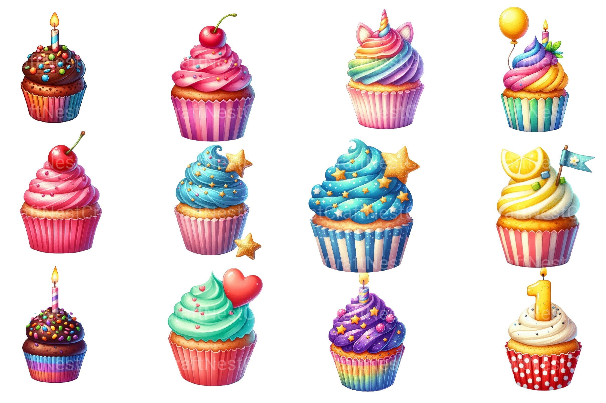 Birthday Cupcake Clipart Bundle