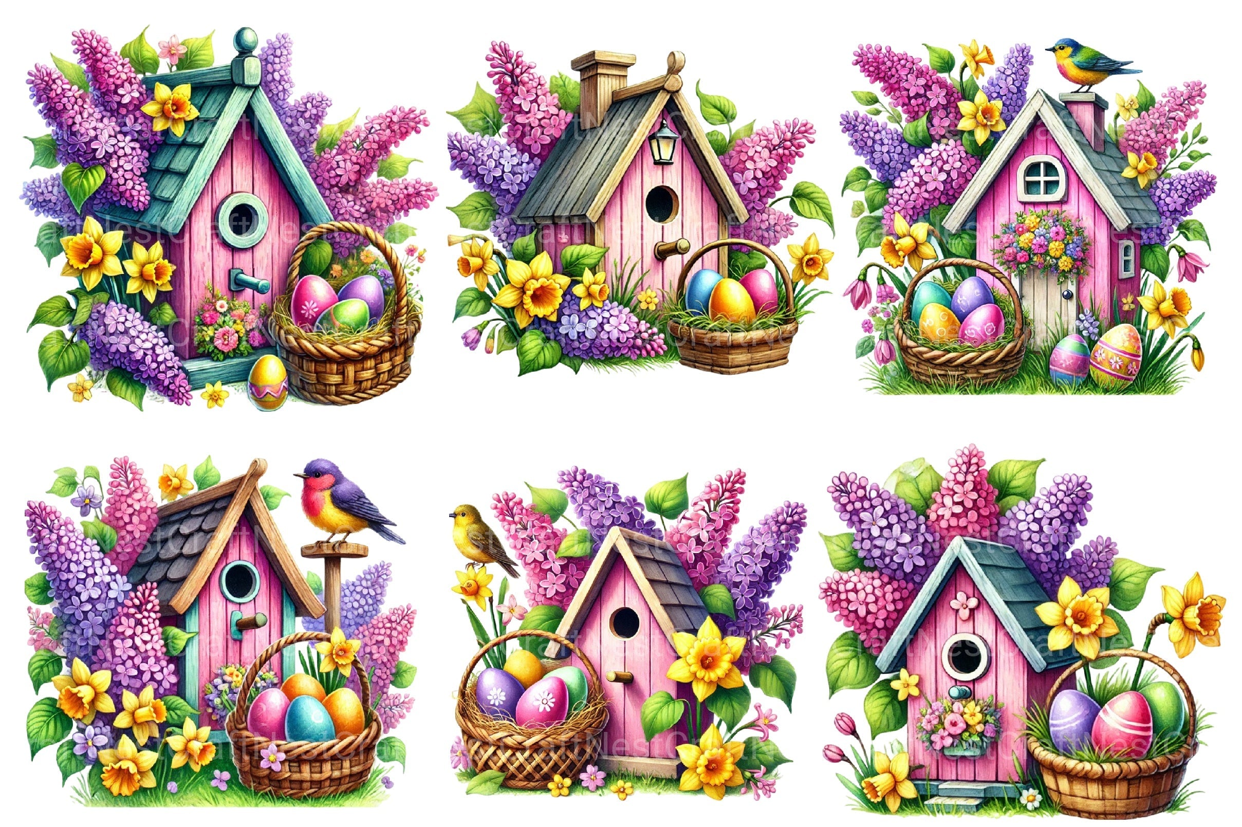 Easter Bird House Clipart Bundle 2