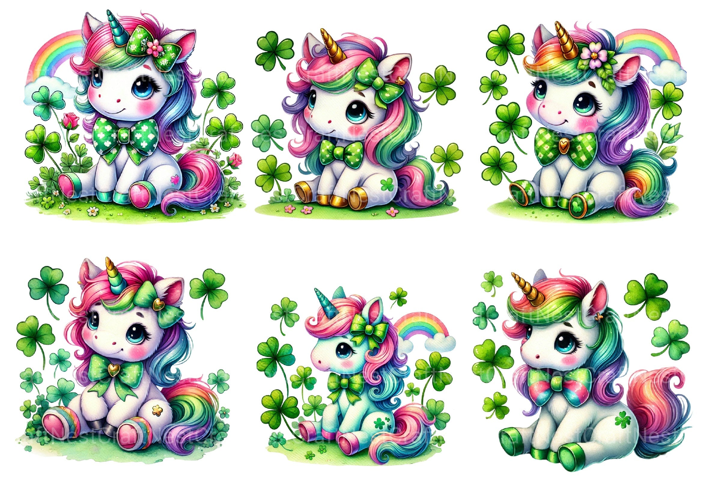 St Patrick's Day Cute Unicorn's Clipart Bundle