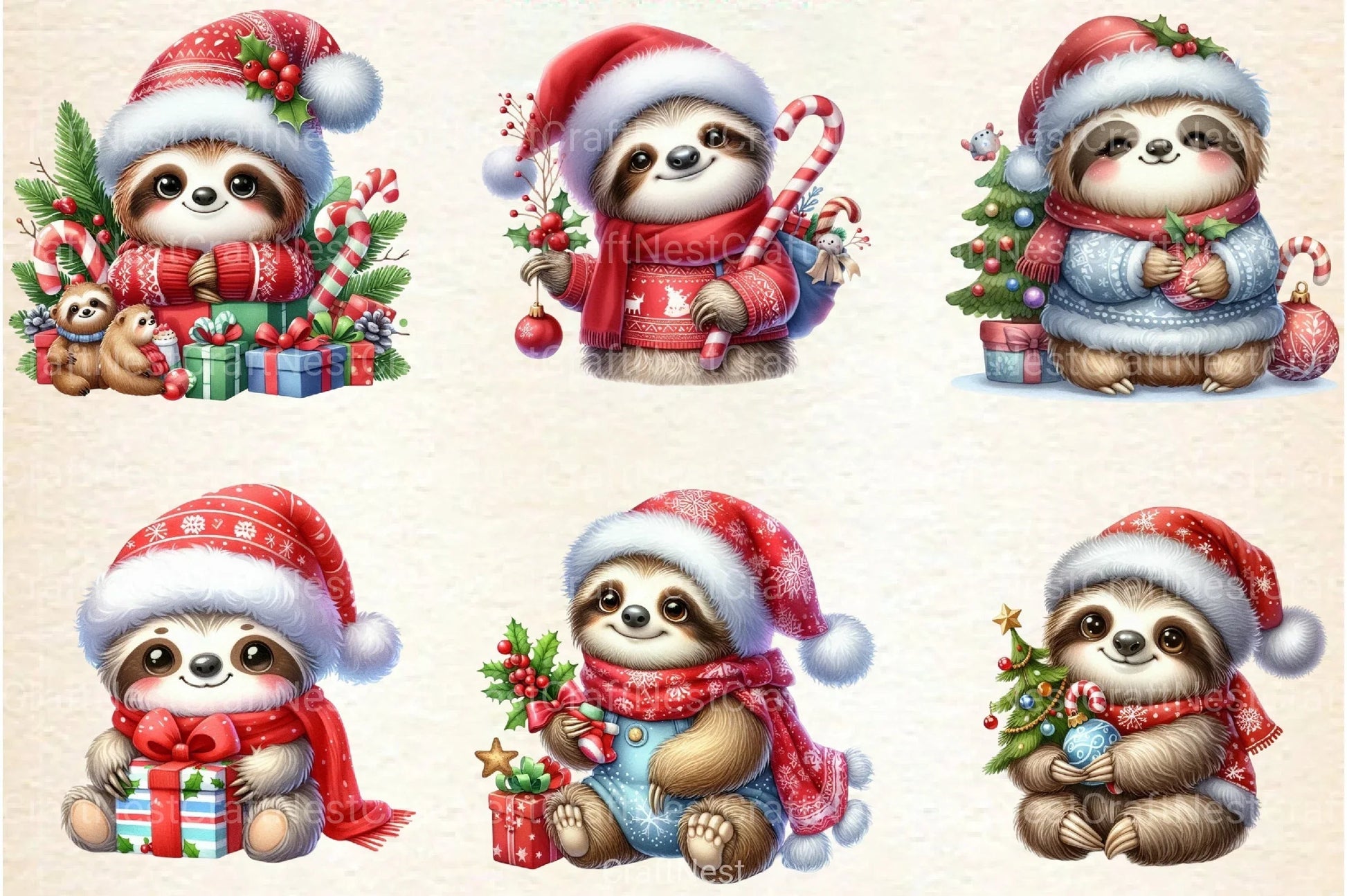 Christmas Cute Sloth Clipart Bundle - CraftNest - Digital Crafting and Art