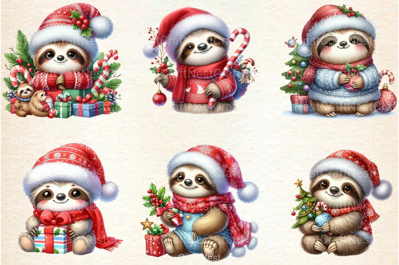 Christmas Cute Sloth Clipart Bundle - CraftNest - Digital Crafting and Art