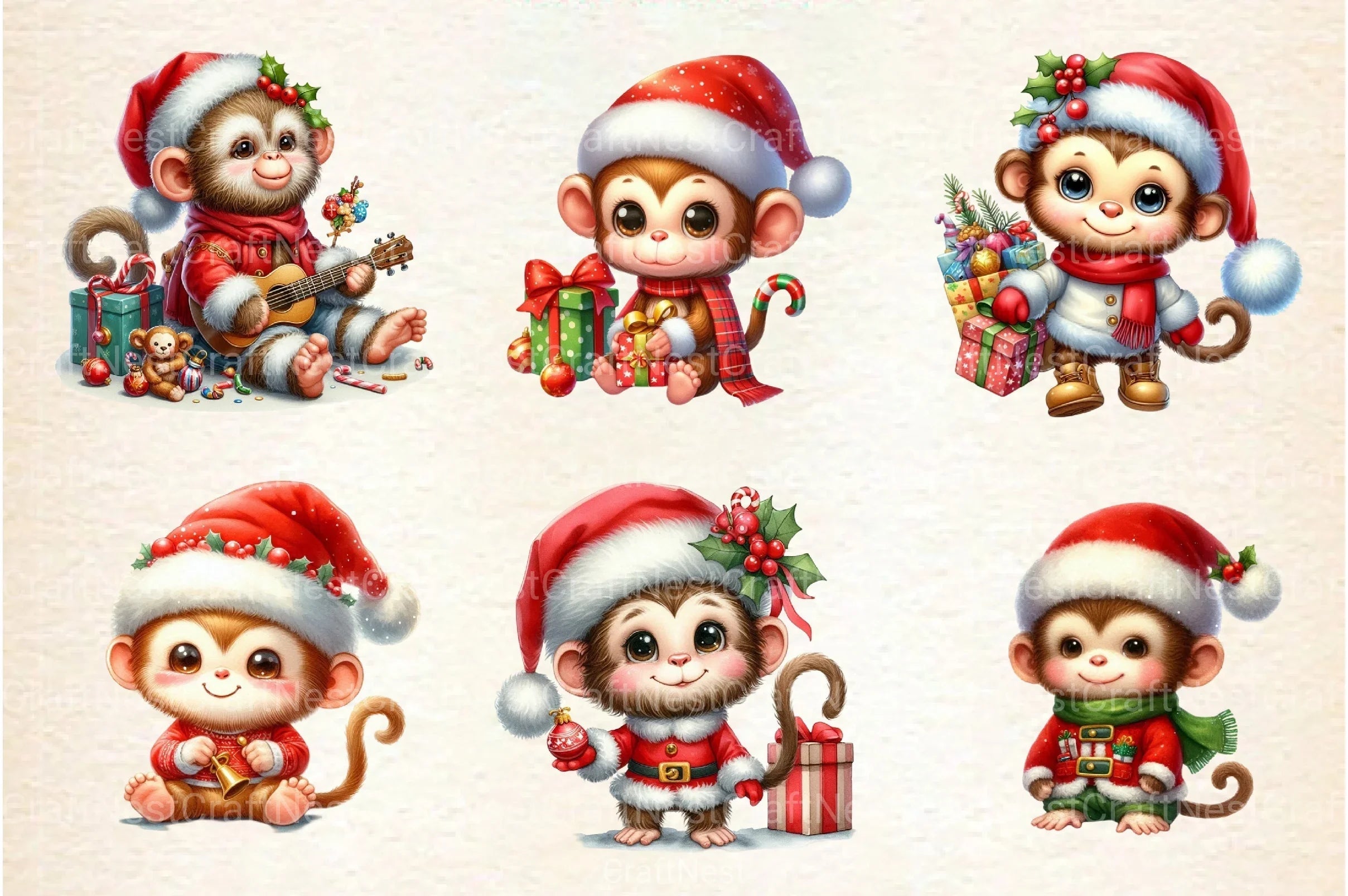 Christmas Monkey Clipart Bundle - CraftNest - Digital Crafting and Art