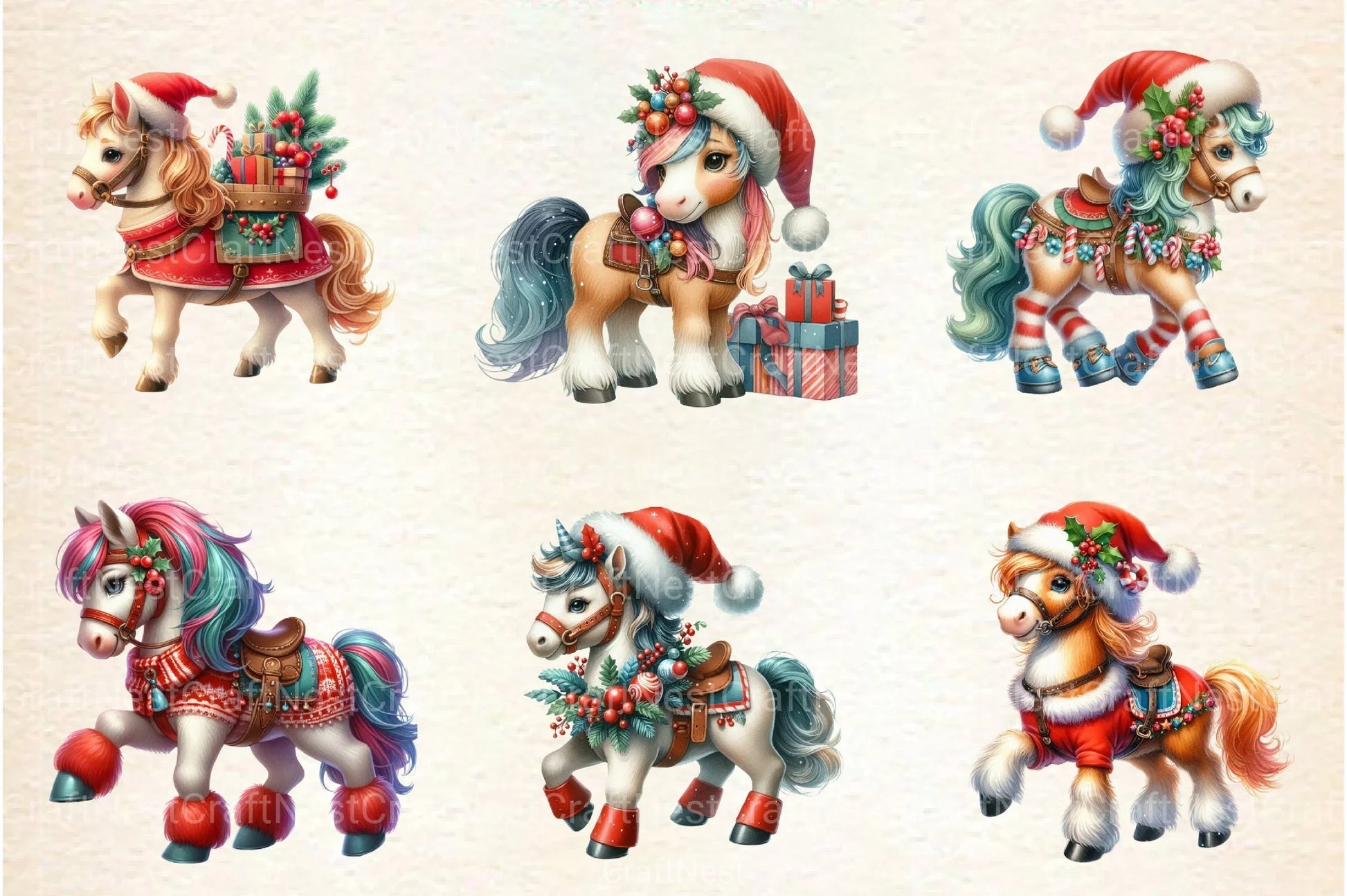 Christmas Horse Clipart Bundle 2 - CraftNest - Digital Crafting and Art
