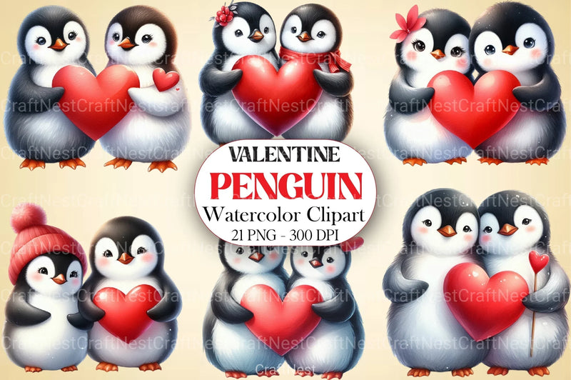 Valentine Penguin Clipart Bundle 99 - CraftNest - Digital Crafting and Art