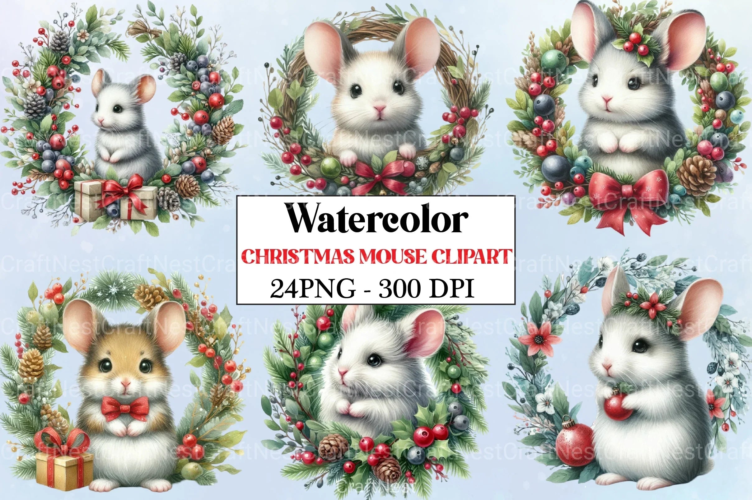 Christmas Mouse Clipart Bundle 3 - CraftNest - Digital Crafting and Art