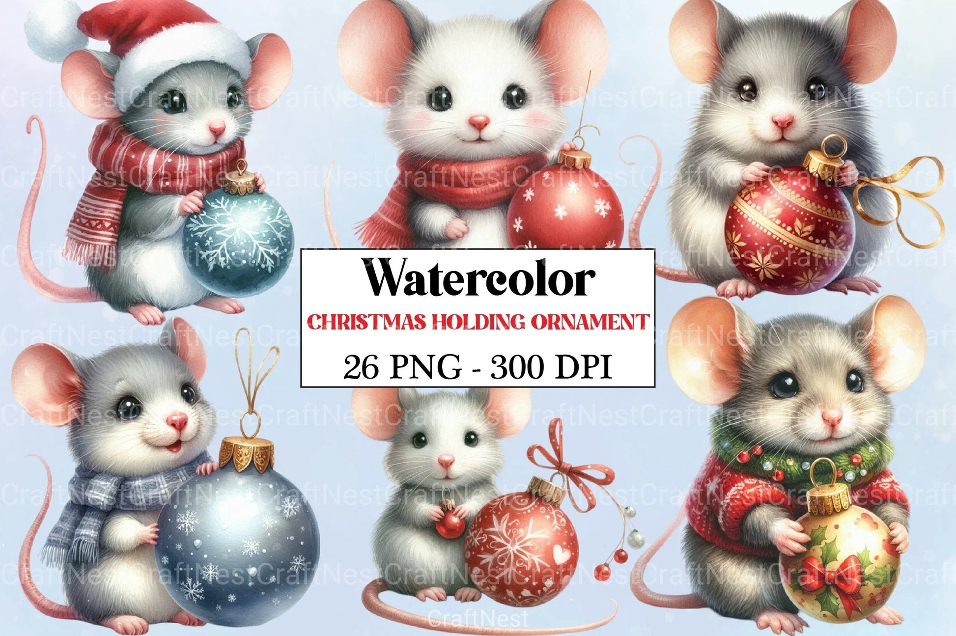 Christmas Mouse Ornament Clipart Bundle - CraftNest - Digital Crafting and Art