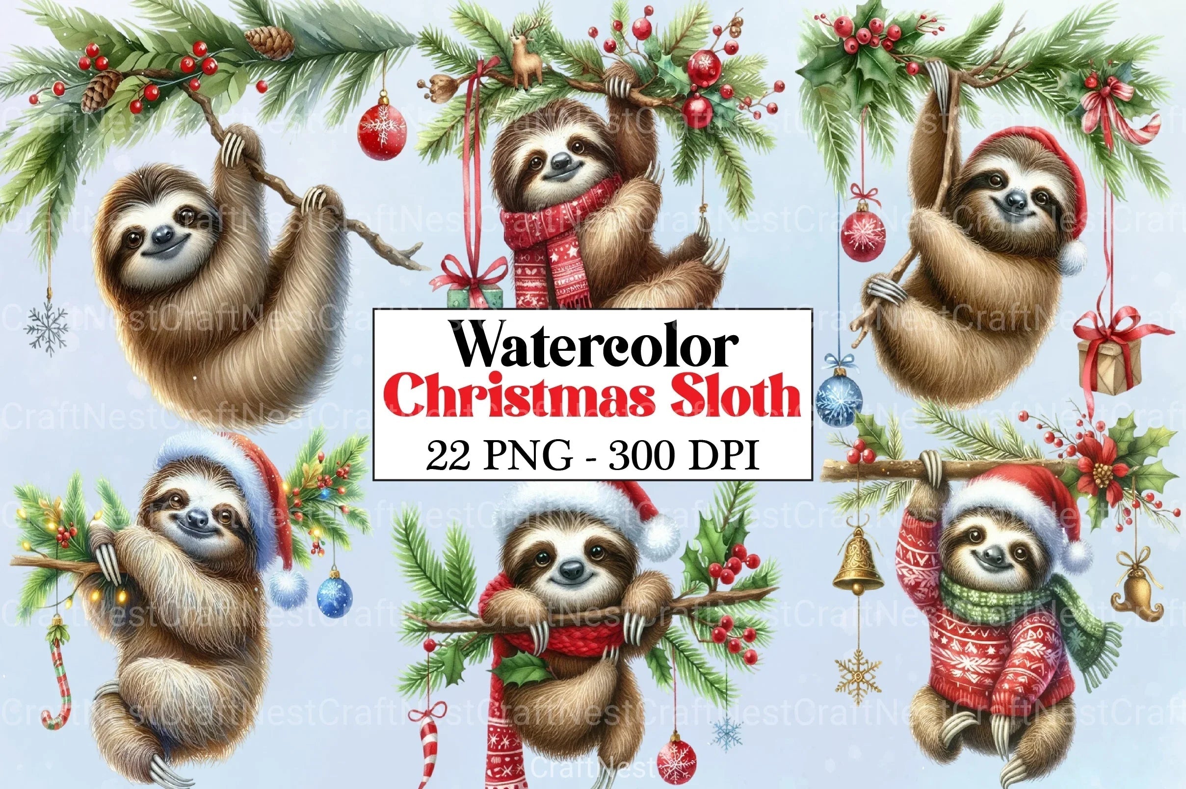Christmas Sloth Clipart Bundle 2 - CraftNest - Digital Crafting and Art