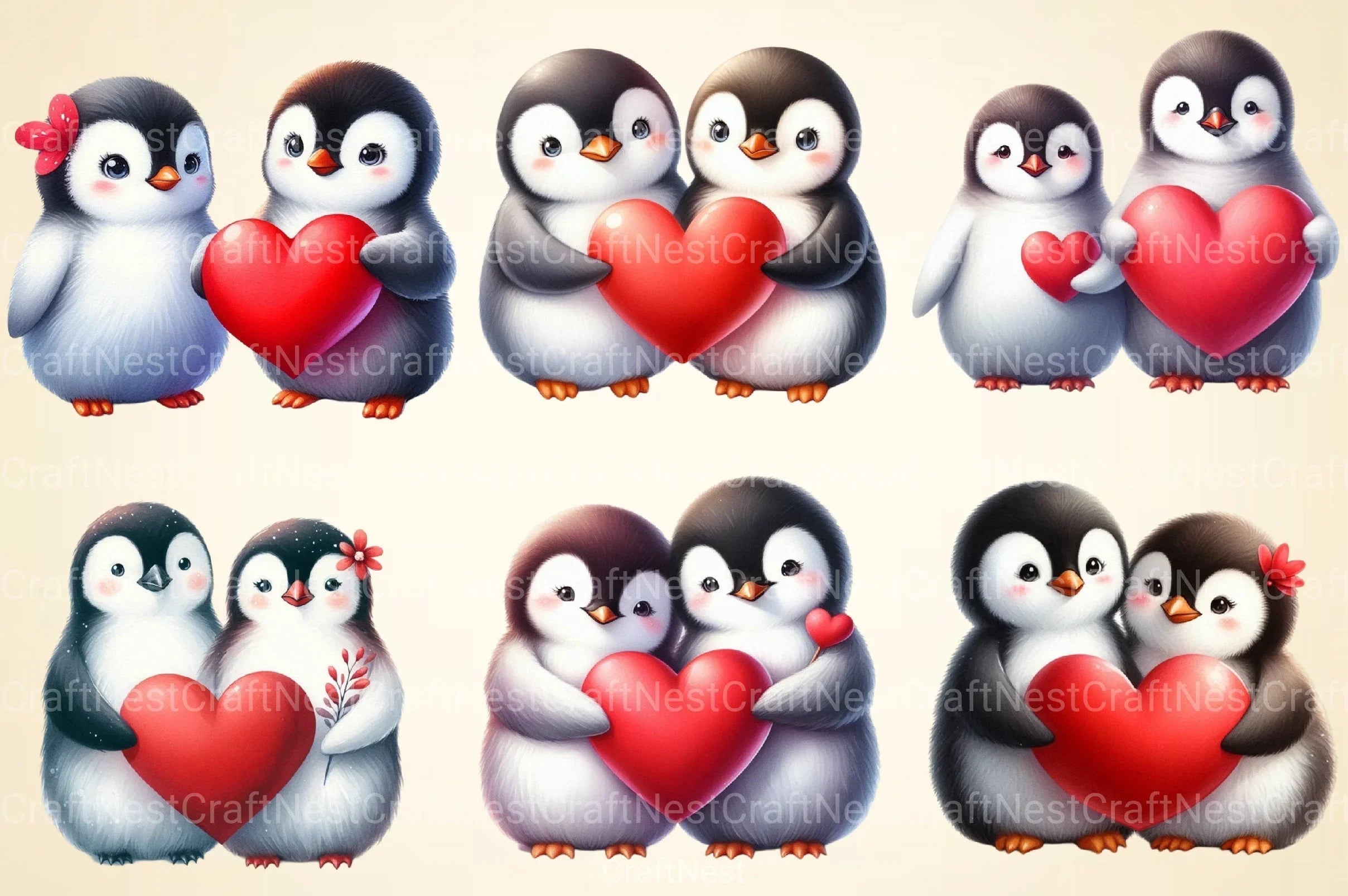 Valentine Penguin Clipart Bundle 99 - CraftNest - Digital Crafting and Art