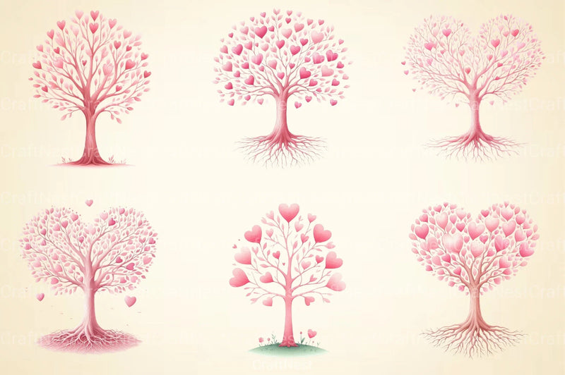 Valentine Trees Clipart Bundle - CraftNest - Digital Crafting and Art