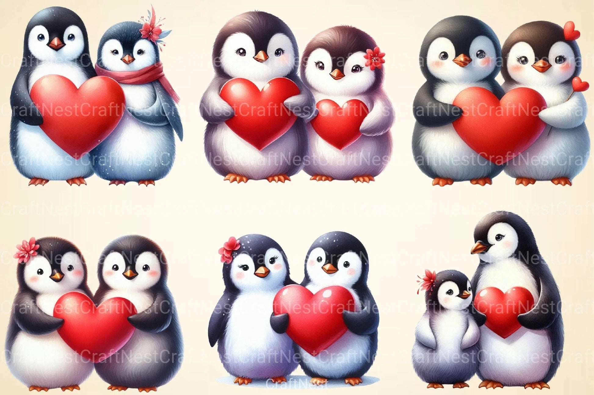 Valentine Penguin Clipart Bundle 99 - CraftNest - Digital Crafting and Art