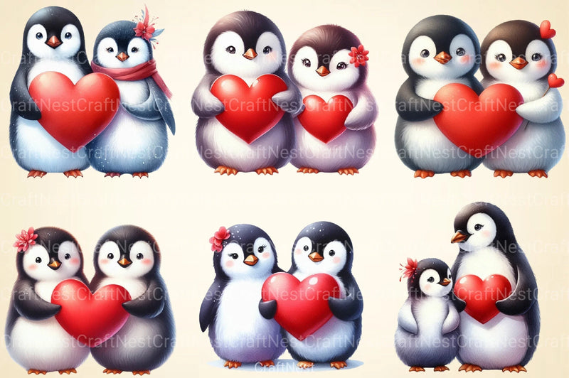 Valentine Penguin Clipart Bundle 99 - CraftNest - Digital Crafting and Art