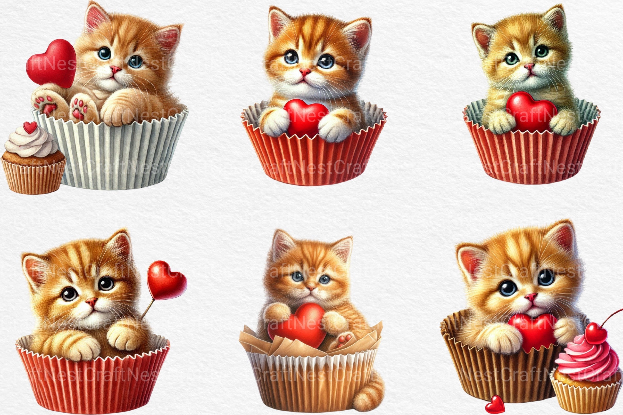 Valentine Cute Kitten Clipart Bundle
