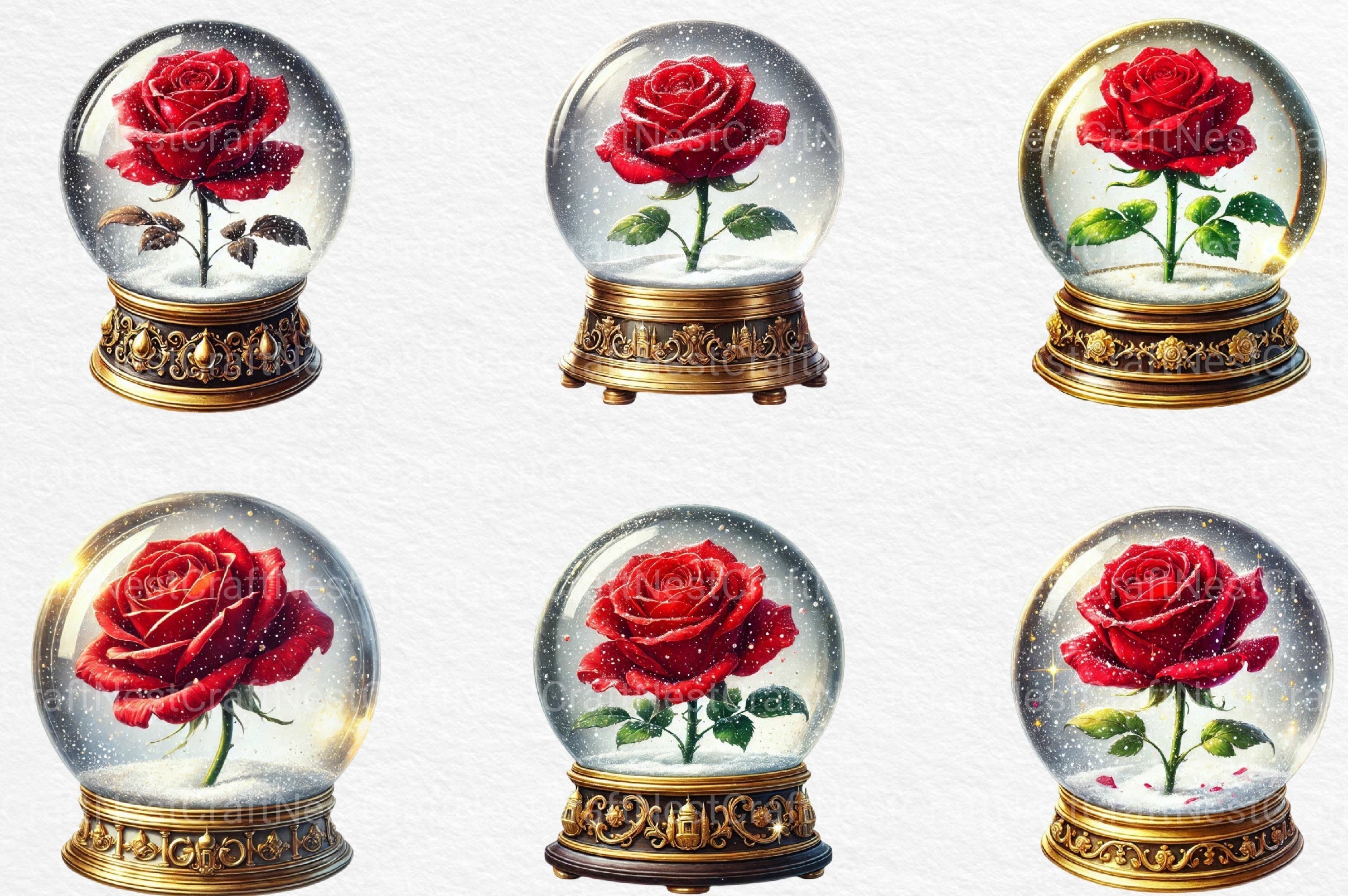Valentine Rose Water Globe Clipart Bundle