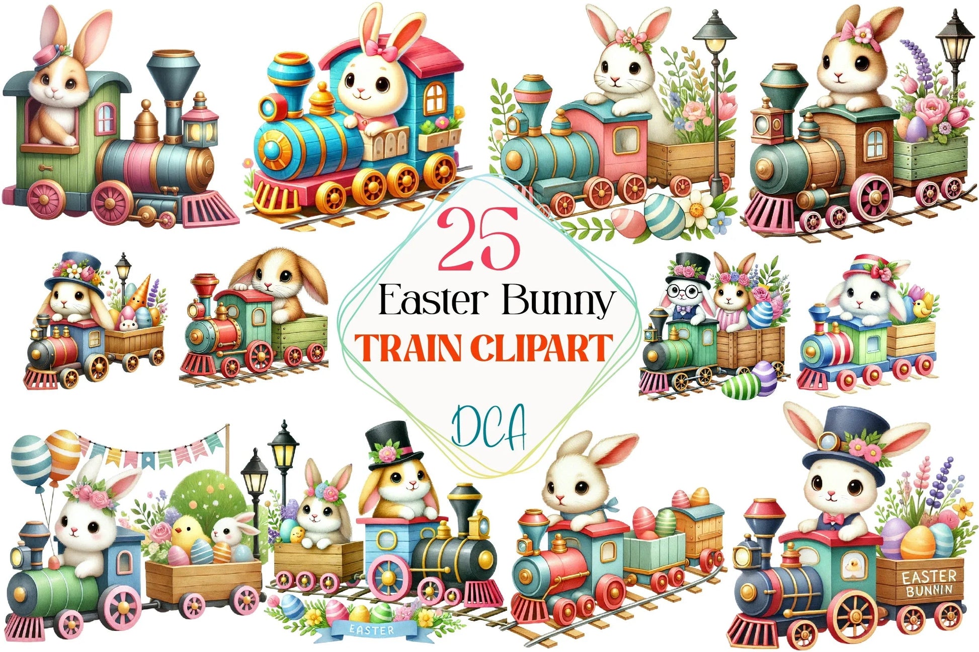 Easter Bunny Train Clipart Bundle - CraftNest - Digital Crafting and Art