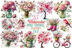 Pink Spring Clipart Bundle - CraftNest - Digital Crafting and Art