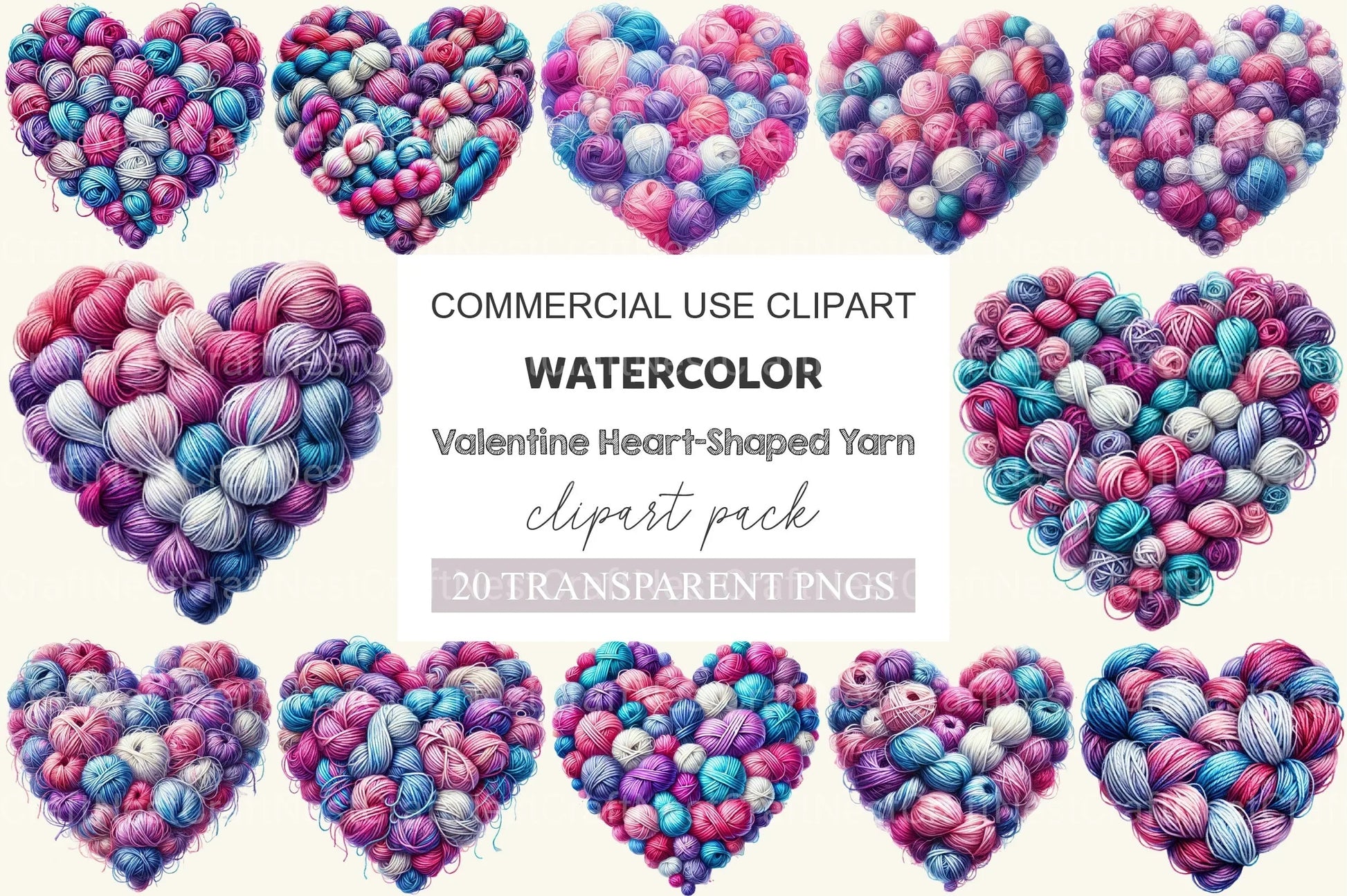 Valentine Heart Shaped Yarn Clipart Bundle - CraftNest - Digital Crafting and Art