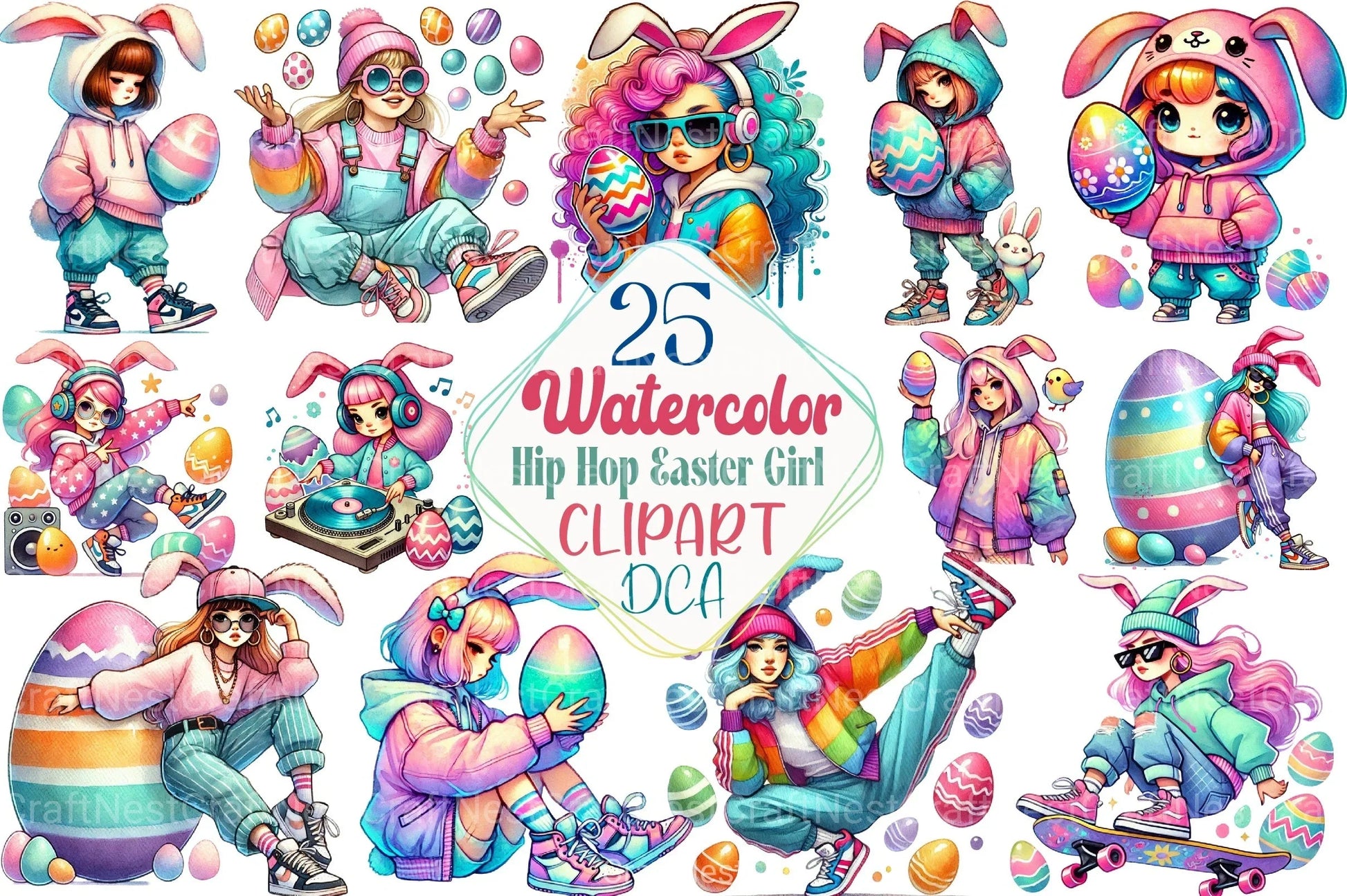 Hip Hop Easter Girl Clipart Bundle - CraftNest - Digital Crafting and Art