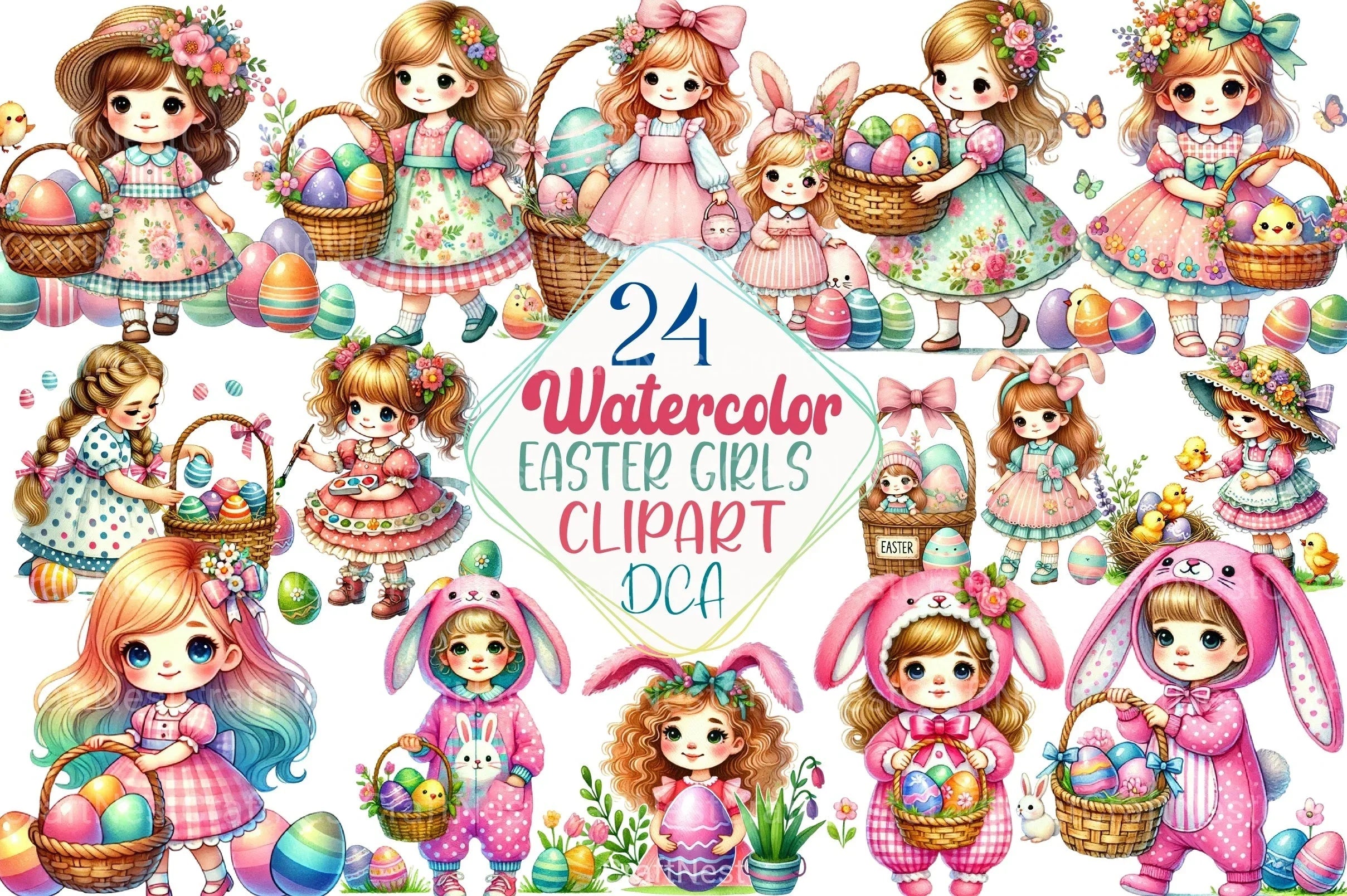 Cute Easter Girls Clipart Bundle - CraftNest - Digital Crafting and Art