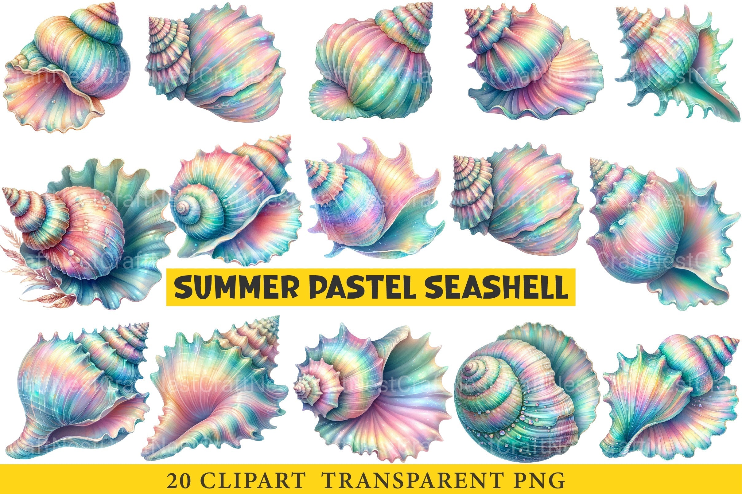 Summer Pastel Seashell Clipart Bundle - CraftNest - Digital Crafting and Art