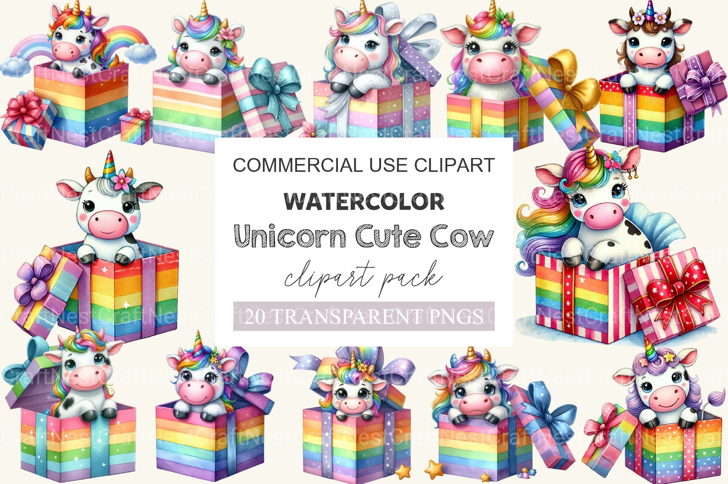 Unicorn Cute Cow Clipart Bundle 1