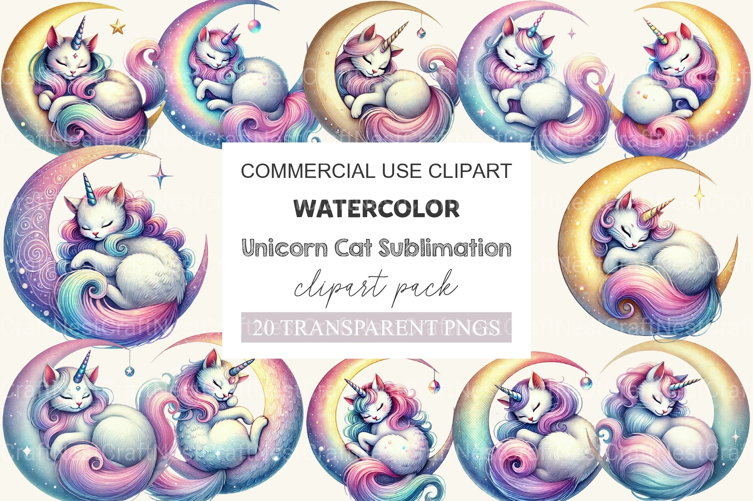 Unicorn Cat Clipart Bundle