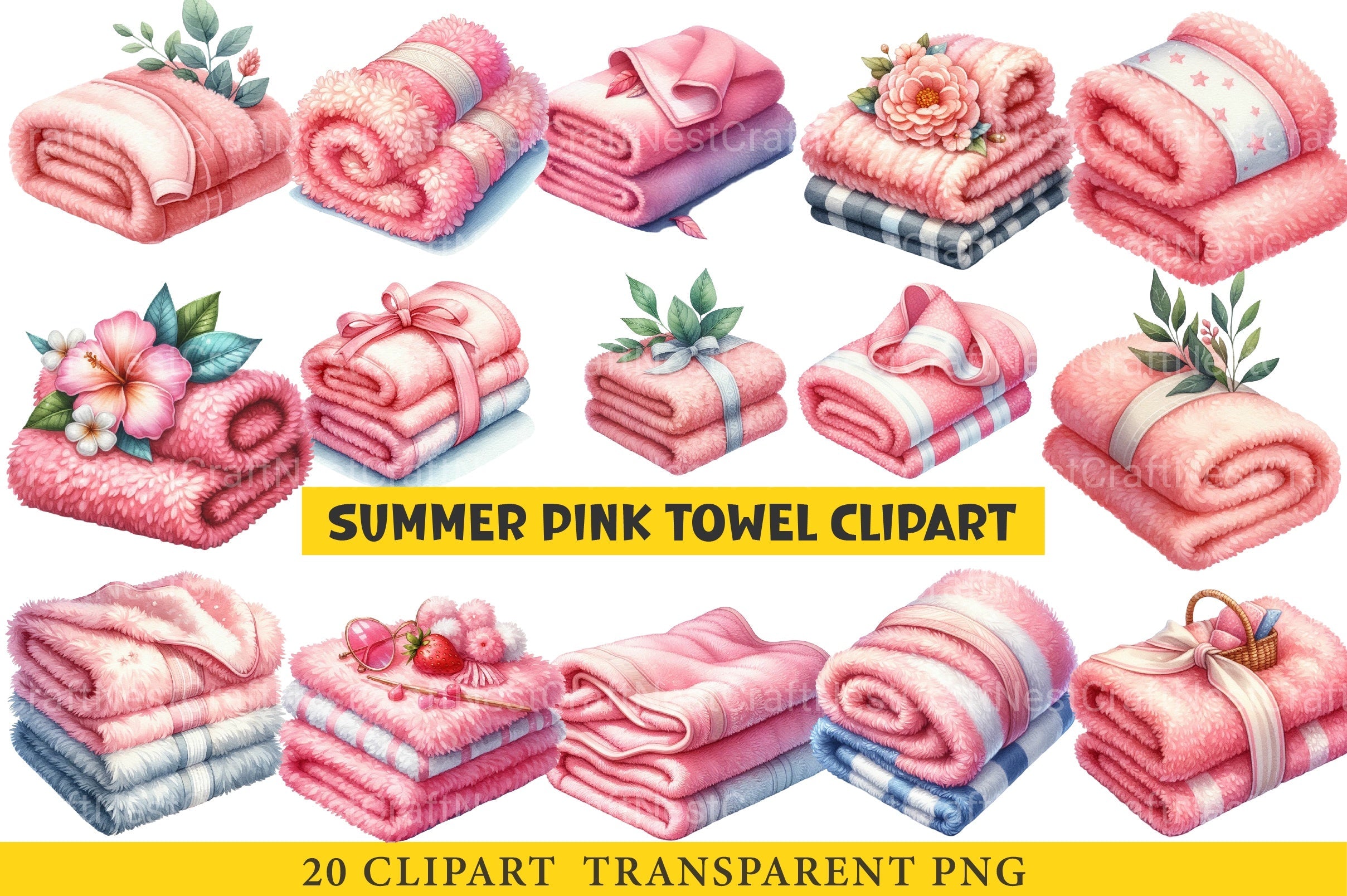 Summer Pink Towel Clipart Bundle - CraftNest - Digital Crafting and Art