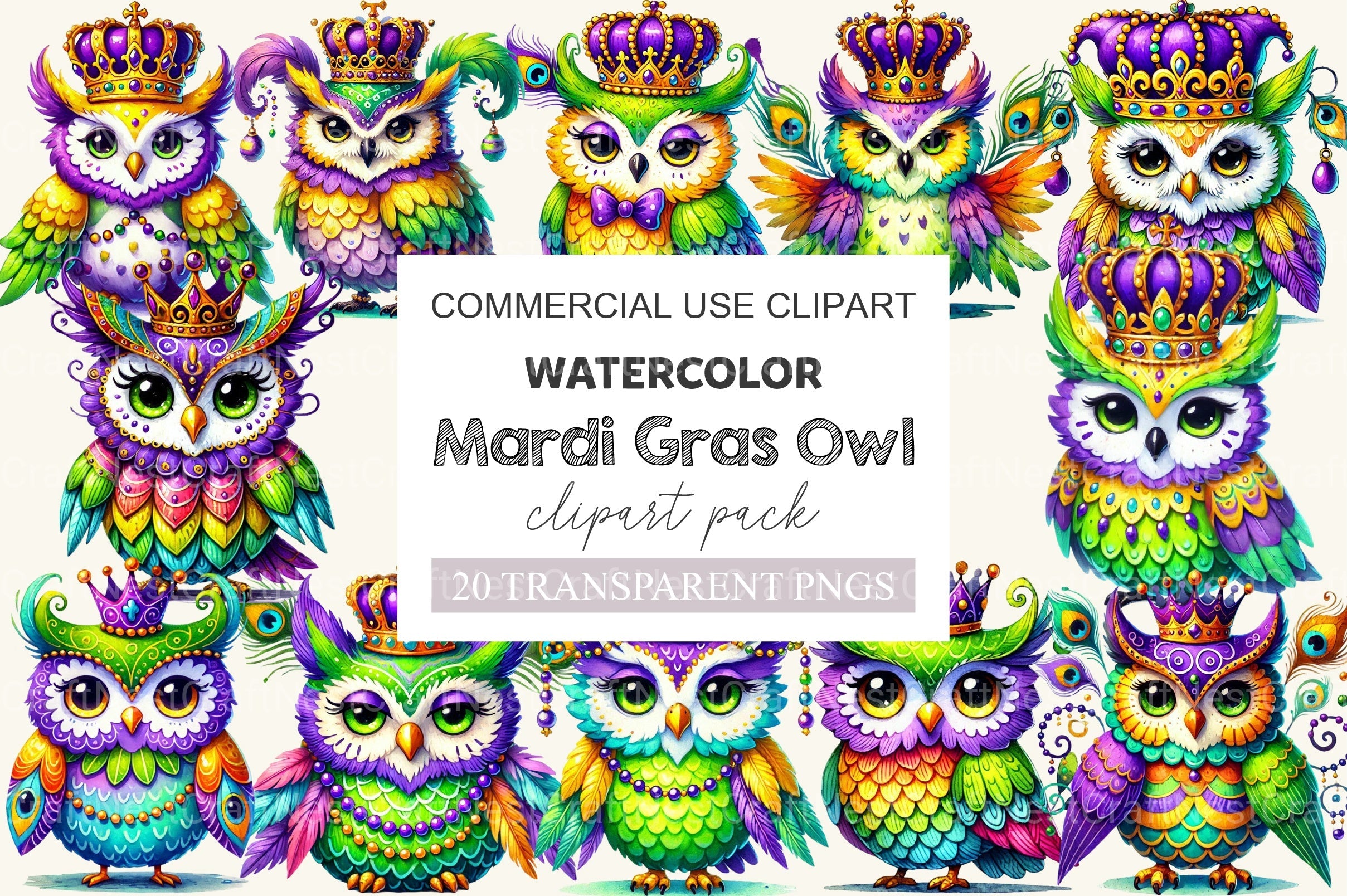 Mardi Gras Owl Clipart Bundle