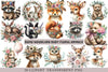 Boho Woodland Baby Floral Animals Clipart