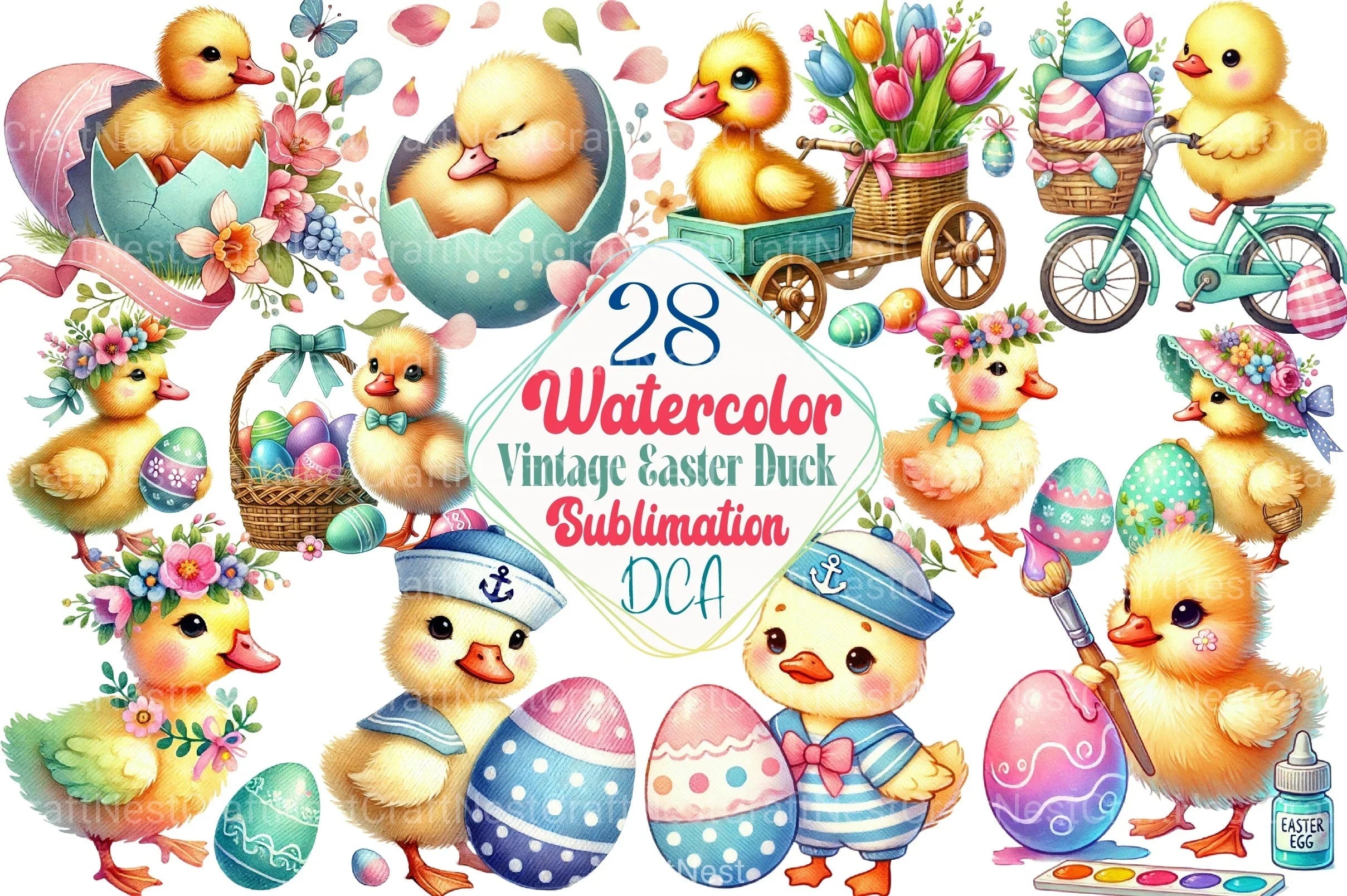Vintage Easter Duck Clipart Bundle 2 - CraftNest - Digital Crafting and Art