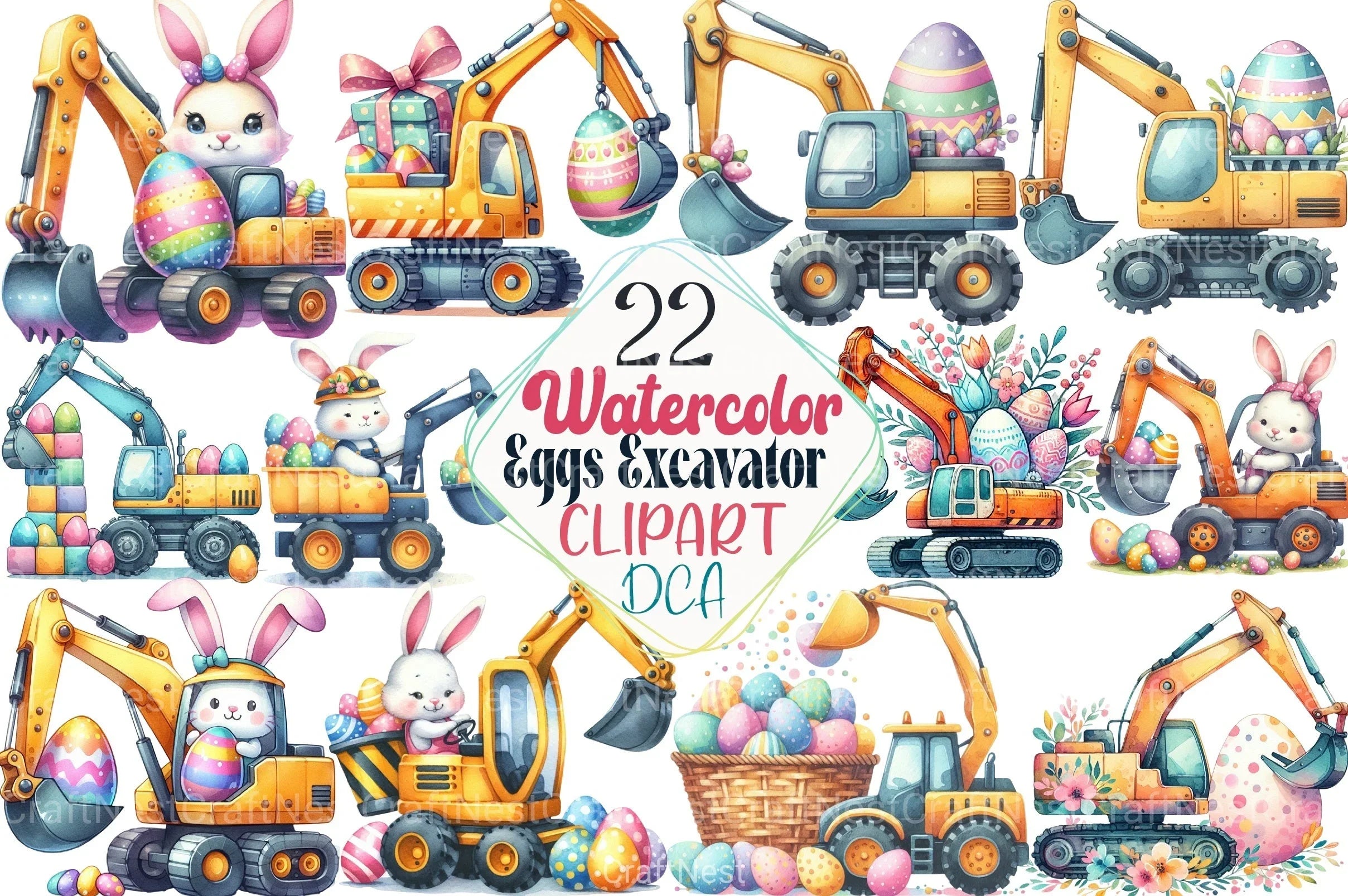 Eggs Excavator Construction Easter Clipart Bundle - CraftNest - Digital Crafting and Art