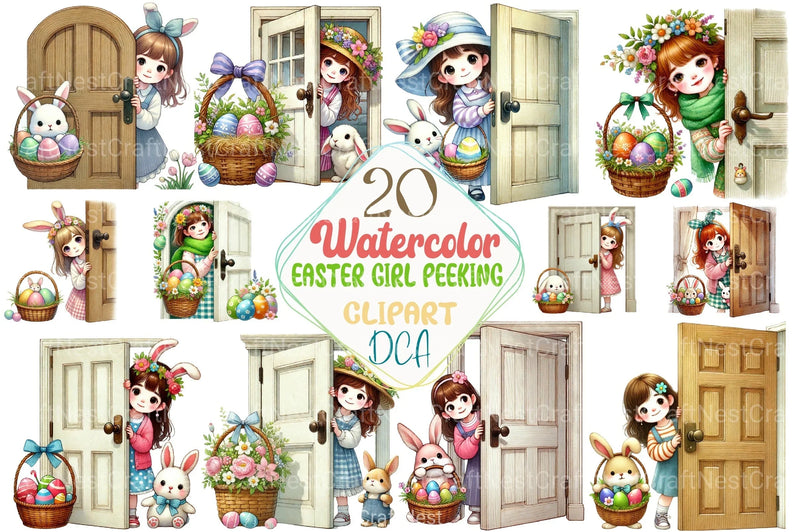 Easter Girl Peeking Clipart Bundle - CraftNest - Digital Crafting and Art