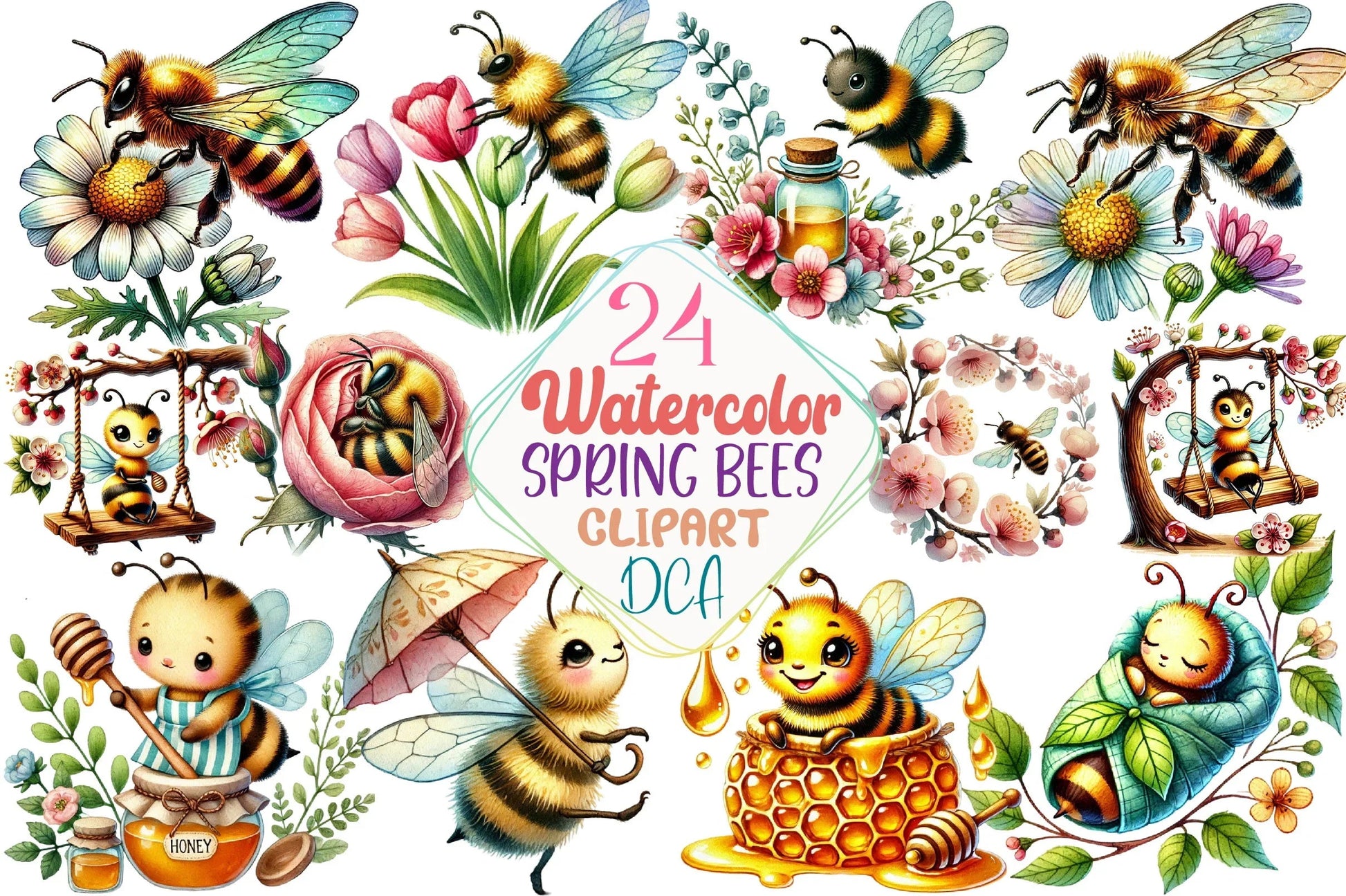 Spring Bees Clipart Bundle - CraftNest - Digital Crafting and Art