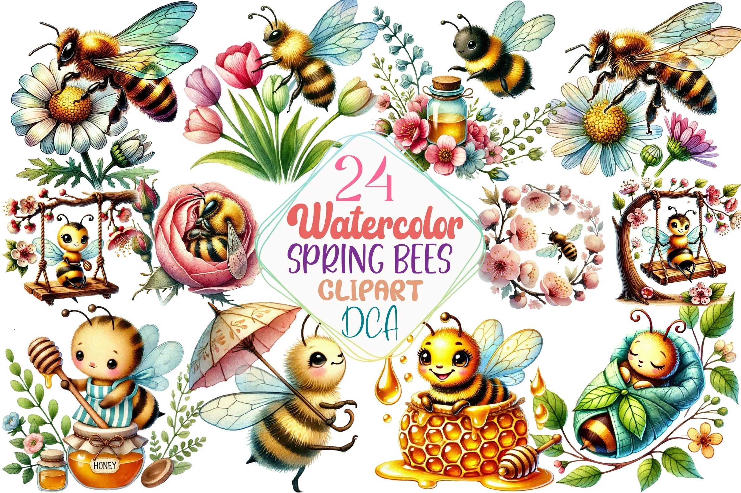 Spring Bees Clipart Bundle - CraftNest - Digital Crafting and Art