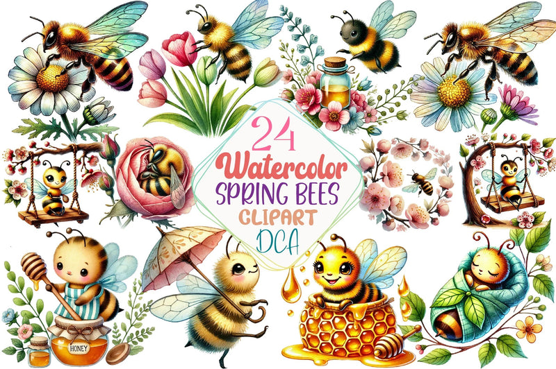 Spring Bees Clipart Bundle - CraftNest - Digital Crafting and Art