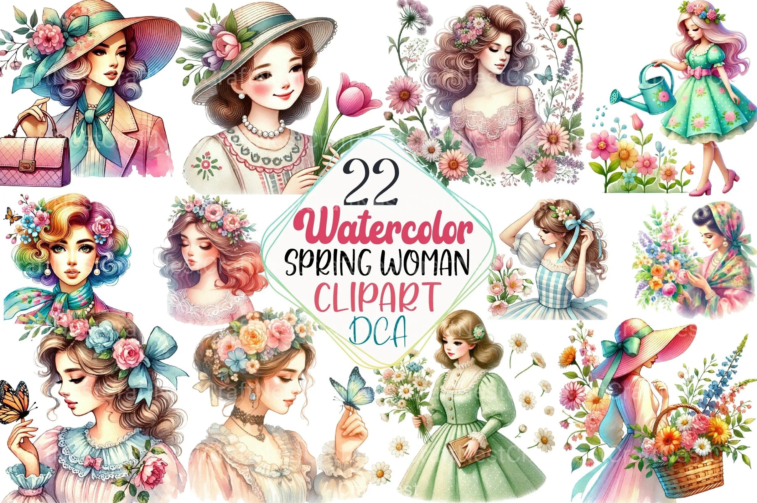 Vintage Spring Woman Clipart Bundle 1 - CraftNest - Digital Crafting and Art