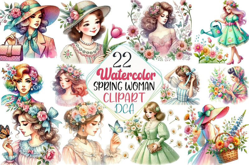 Vintage Spring Woman Clipart Bundle 1 - CraftNest - Digital Crafting and Art