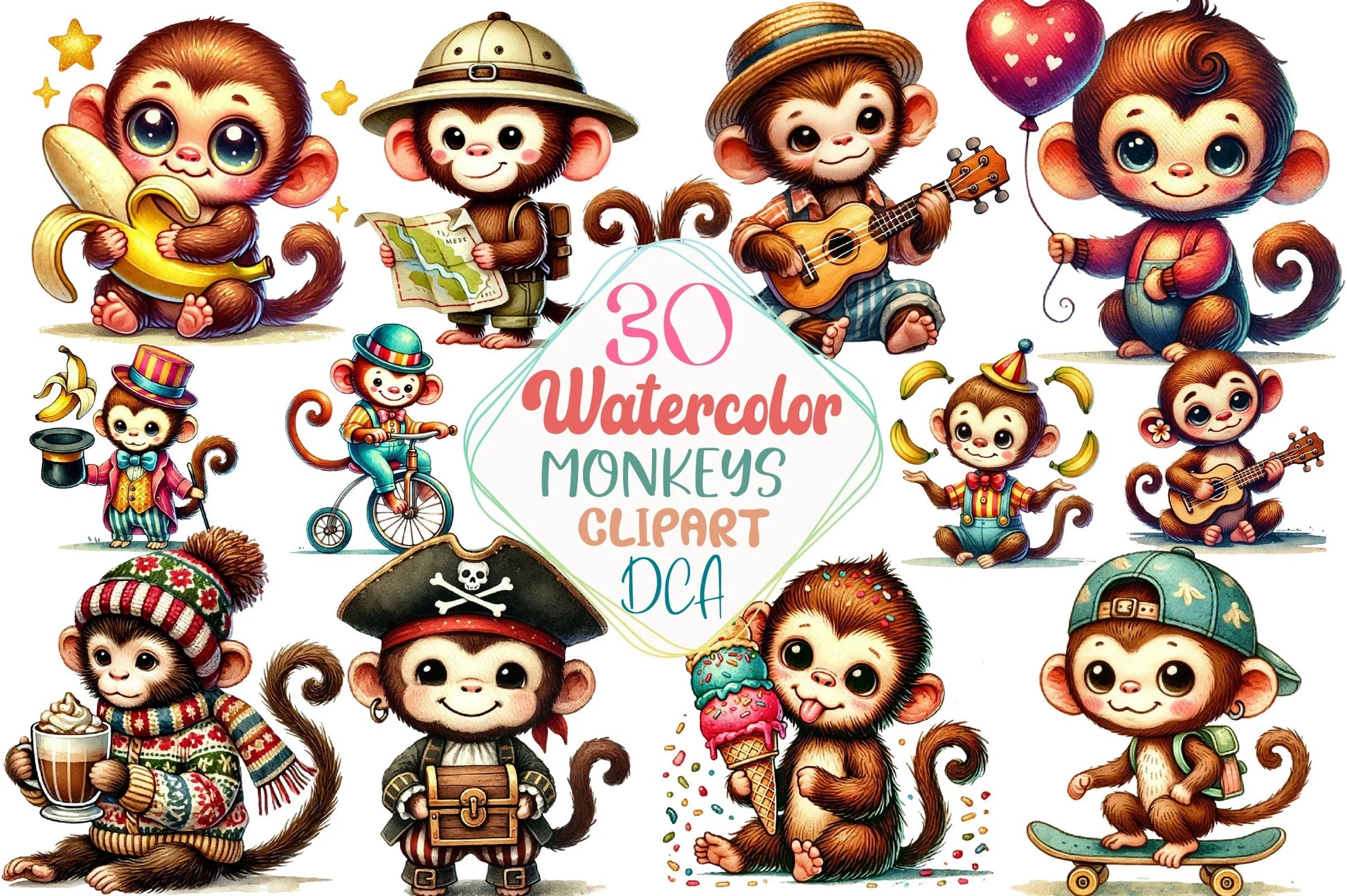 Monkey Clipart Bundle - CraftNest - Digital Crafting and Art