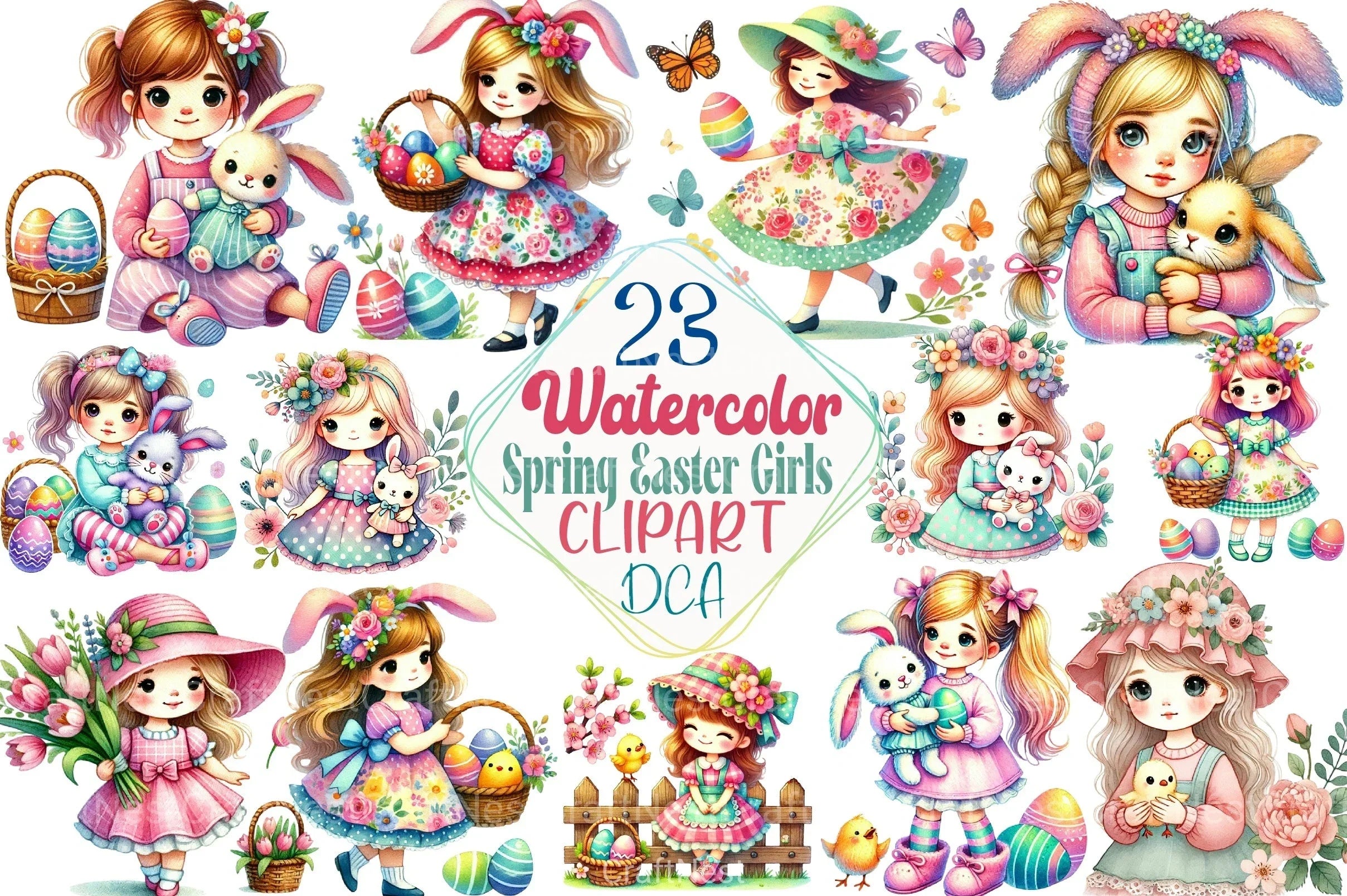 Spring Easter Girls Clipart Bundle - CraftNest - Digital Crafting and Art