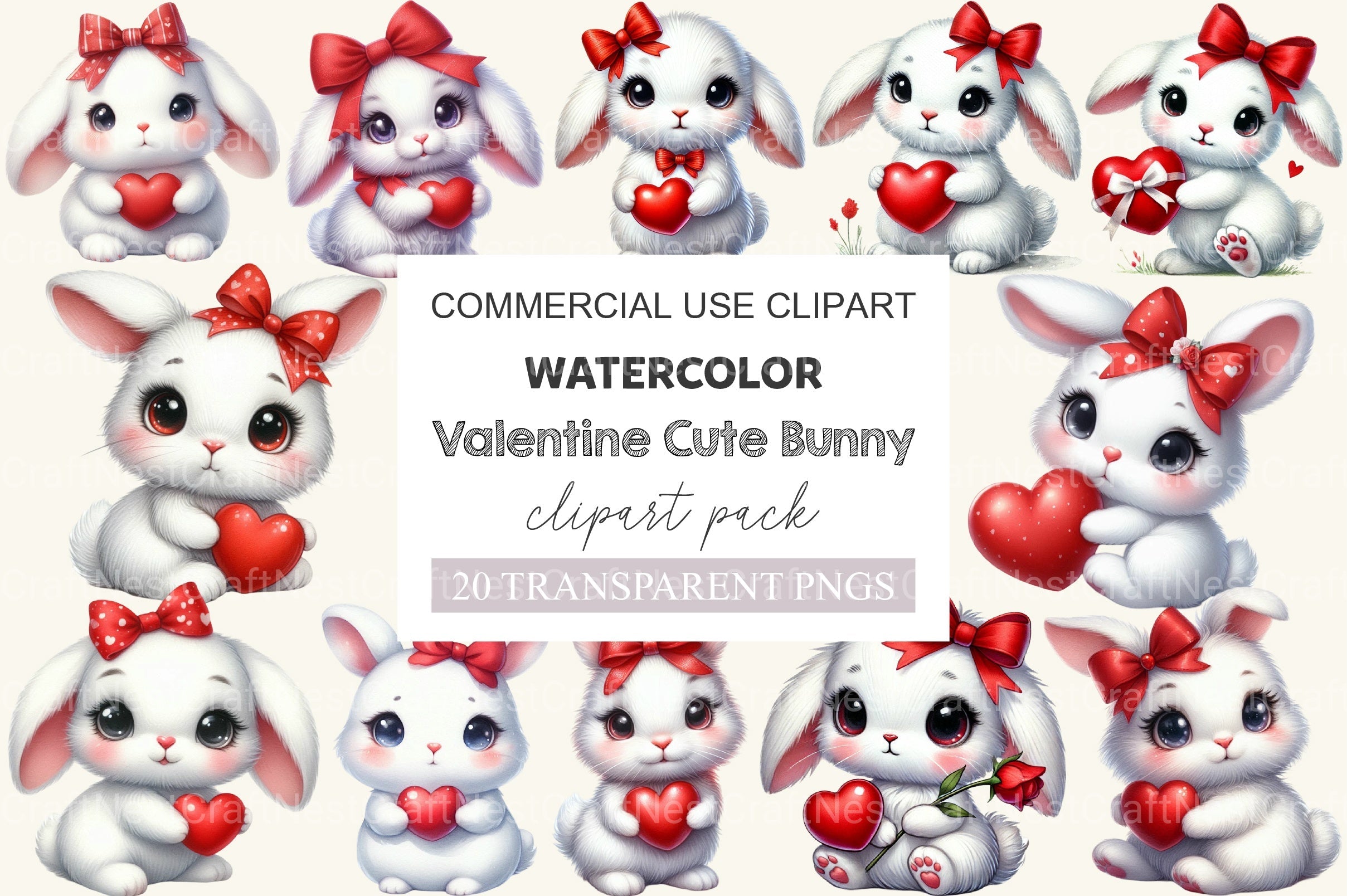 Valentine Cute Bunny Clipart Bundle