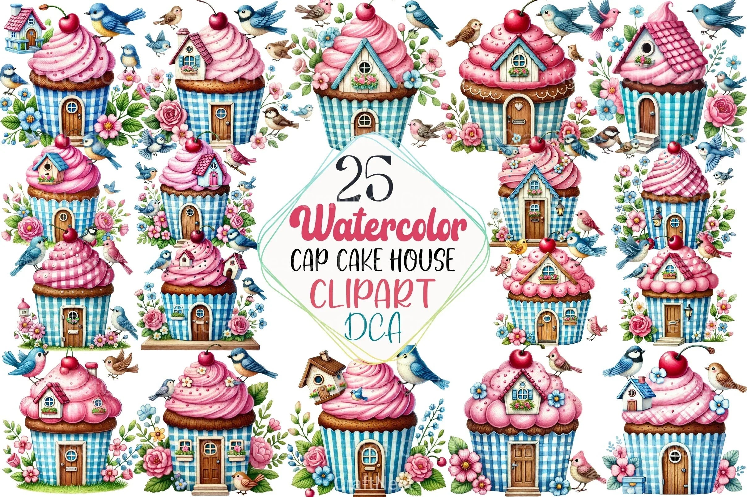Spring Cupcake House Clipart Bundle - CraftNest - Digital Crafting and Art