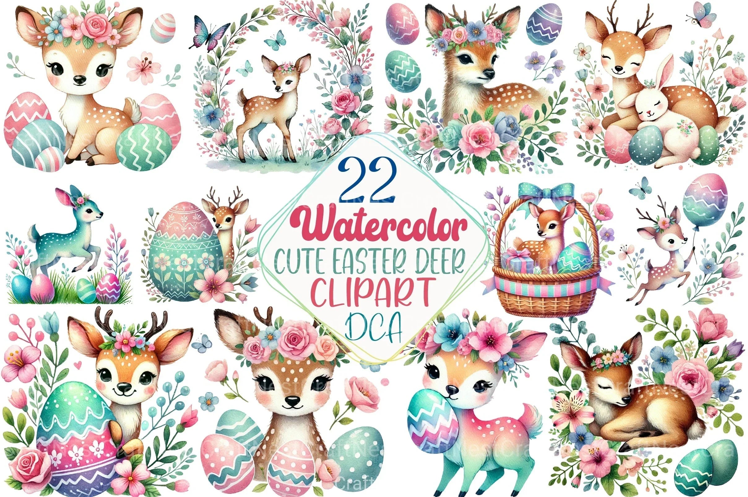 Cute Easter Deer Clipart Bundle - CraftNest - Digital Crafting and Art